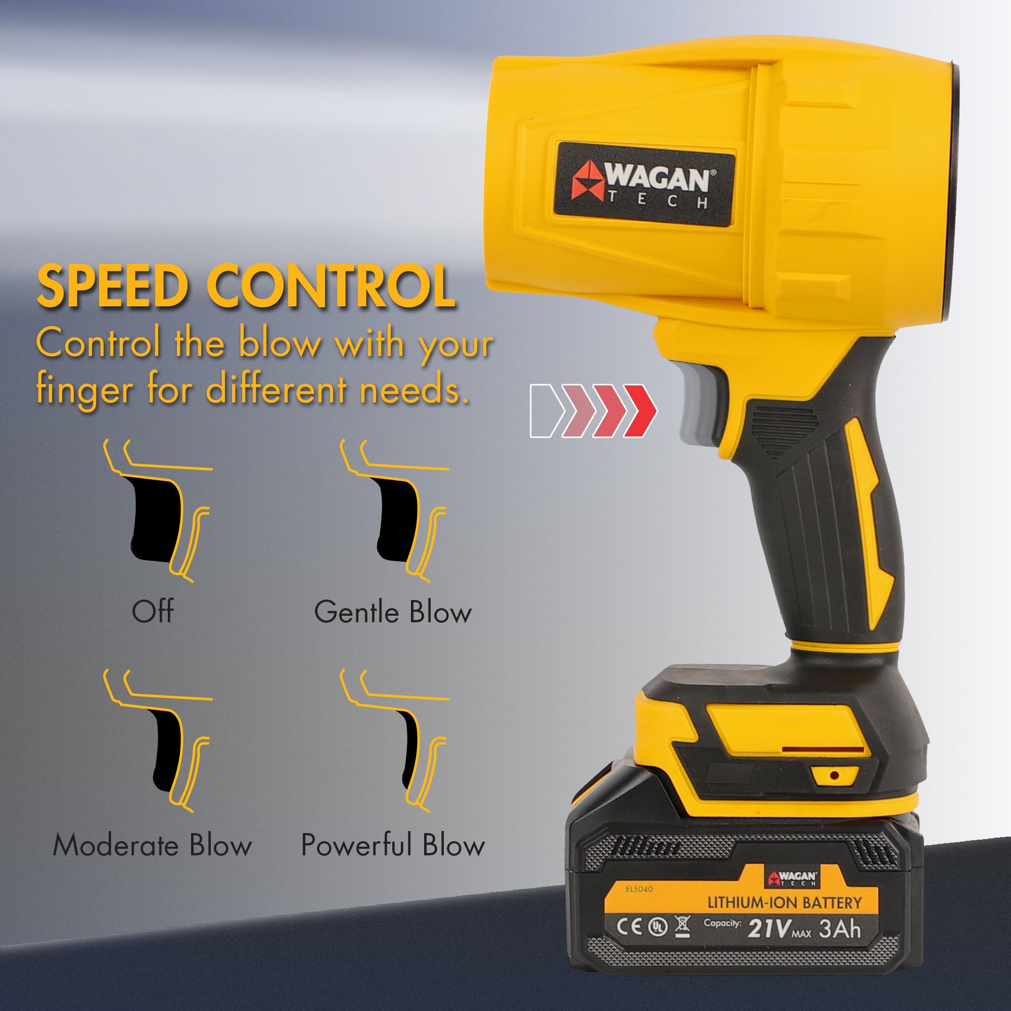 Wagan Handheld Cordless Leaf EL7213 Blower 31000RPM High Performance Turbo Air Duster, Including 2 UL Certified 3.0Ah Batteries, Portable Lightweight Duster Cleaner for Home and Car Cleaning Use