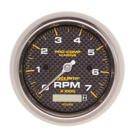 Tachometer Auto Meter 200890-40, 3 3/8", 7K RPM, W/Hourmeter, Marine Carbon Fiber