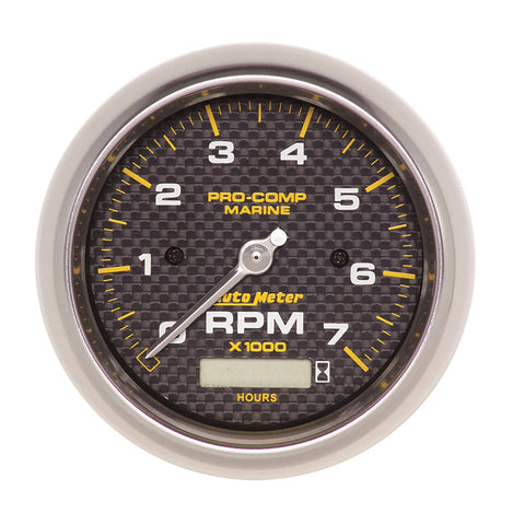 Tachometer Auto Meter 200890-40, 3 3/8", 7K RPM, W/Hourmeter, Marine Carbon Fiber