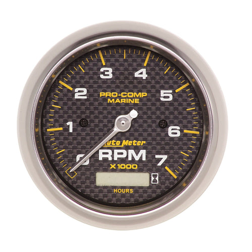 Tachometer Auto Meter 200890-40, 3 3/8", 7K RPM, W/Hourmeter, Marine Carbon Fiber