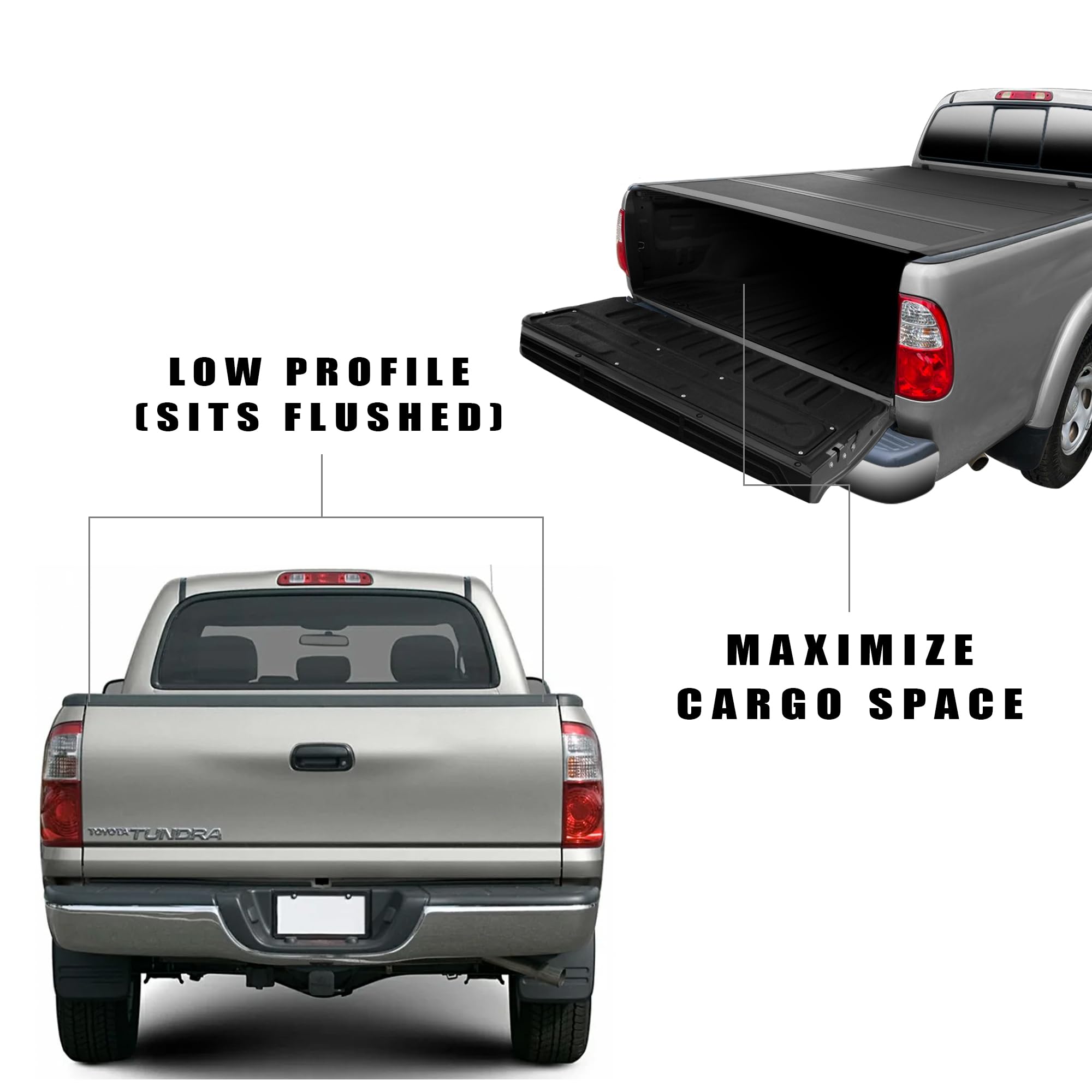 Toyota Tundra Low Profile Hard Tri-Fold Bed Cover for 2004 2005 2006 Toyota Tundra 6.2 Ft (74.4") | CoveRex TFX Series | 8705353