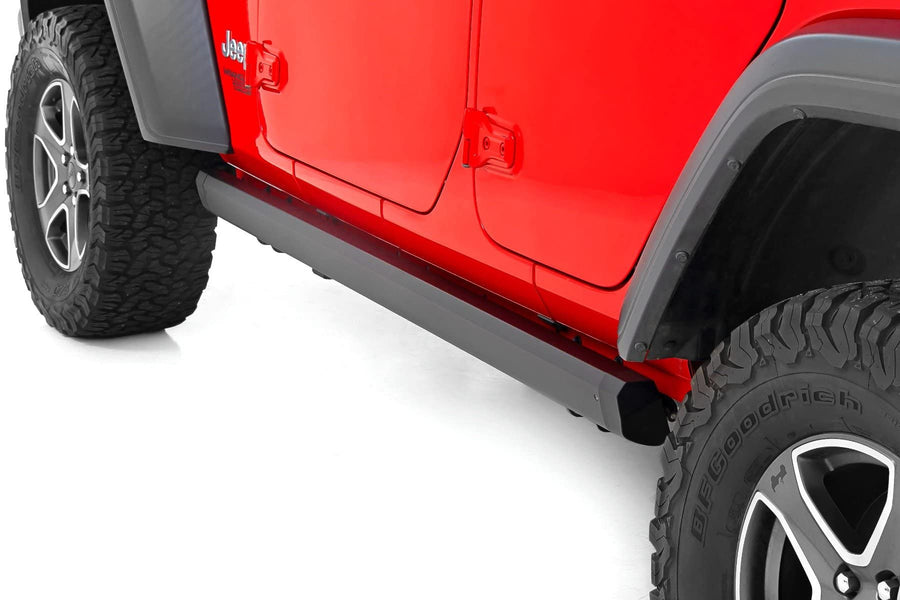 Rough Country Power Running Boards for Jeep Wrangler JL 4-Door (2018-2024) - Electric Dual-Motor Retractable Side Steps with LED Powerstep Lights