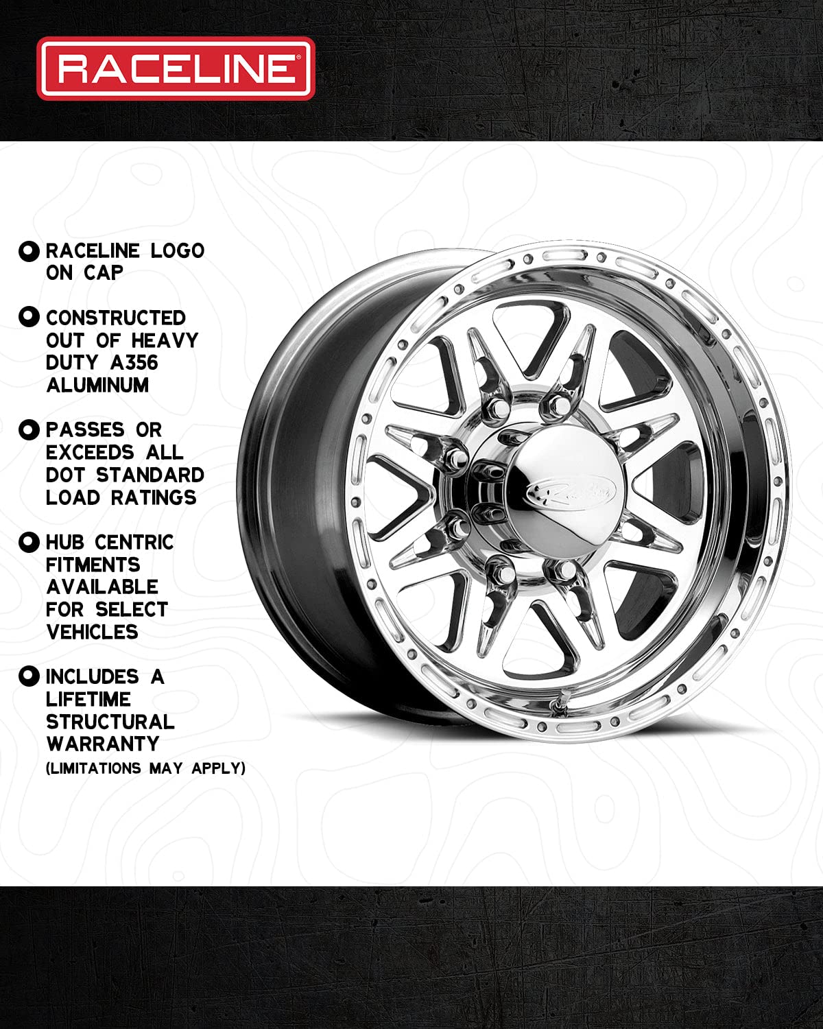 888 RENEGADE Raceline Wheels Polished 16X10"8X170mm Bolt Pattern -25mm Offset/(4.5"B/S) 8 Spoke Aluminum Passenger Car Wheels, Full Size Replacement Chrome Car Rims