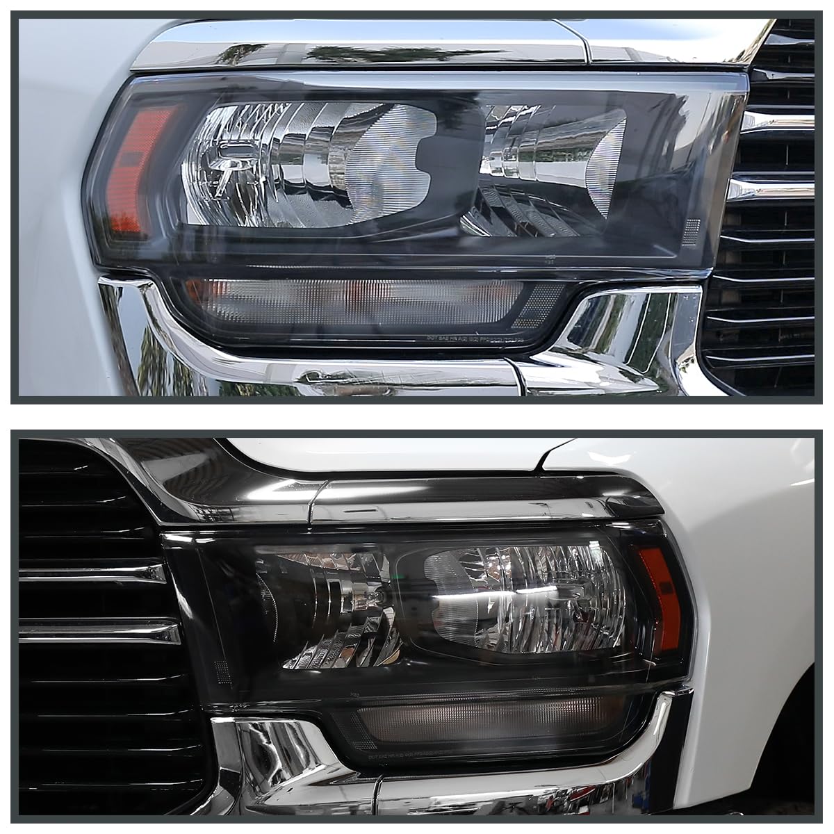 Chrome Headlights SPEC-D TUNING w/LED Tube Compatible with 2019-2024 Ram 2500/3500, Left + Right Pair Headlamp Assembly