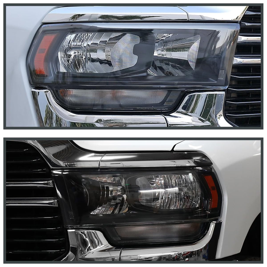 Chrome Headlights SPEC-D TUNING w/LED Tube Compatible with 2019-2024 Ram 2500/3500, Left + Right Pair Headlamp Assembly