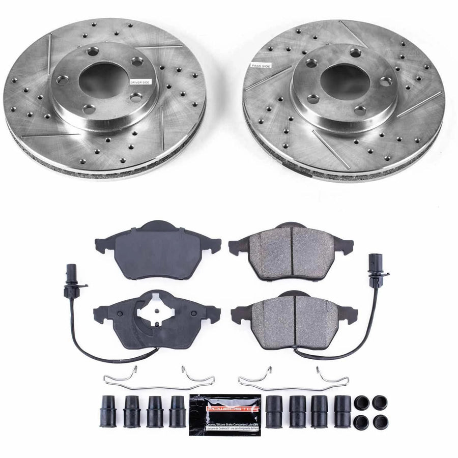Power Stop K5012 Z23 Carbon Fiber Brake Pads with Drilled & Slotted Brake Rotors Kit For Volkswagen Passat 1998 [Model Specific]