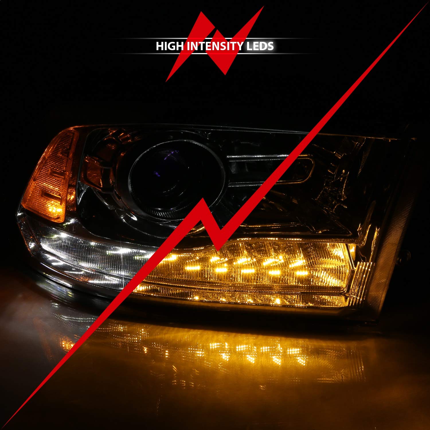 111440 ANZO USA PROJECTOR PLANK STYLE DODGE RAM 1500 09-18/2500/3500 10-18 SWITCHBACK HEADLIGHTS CHROME (OE STYLE) (FOR ALL MODELS)