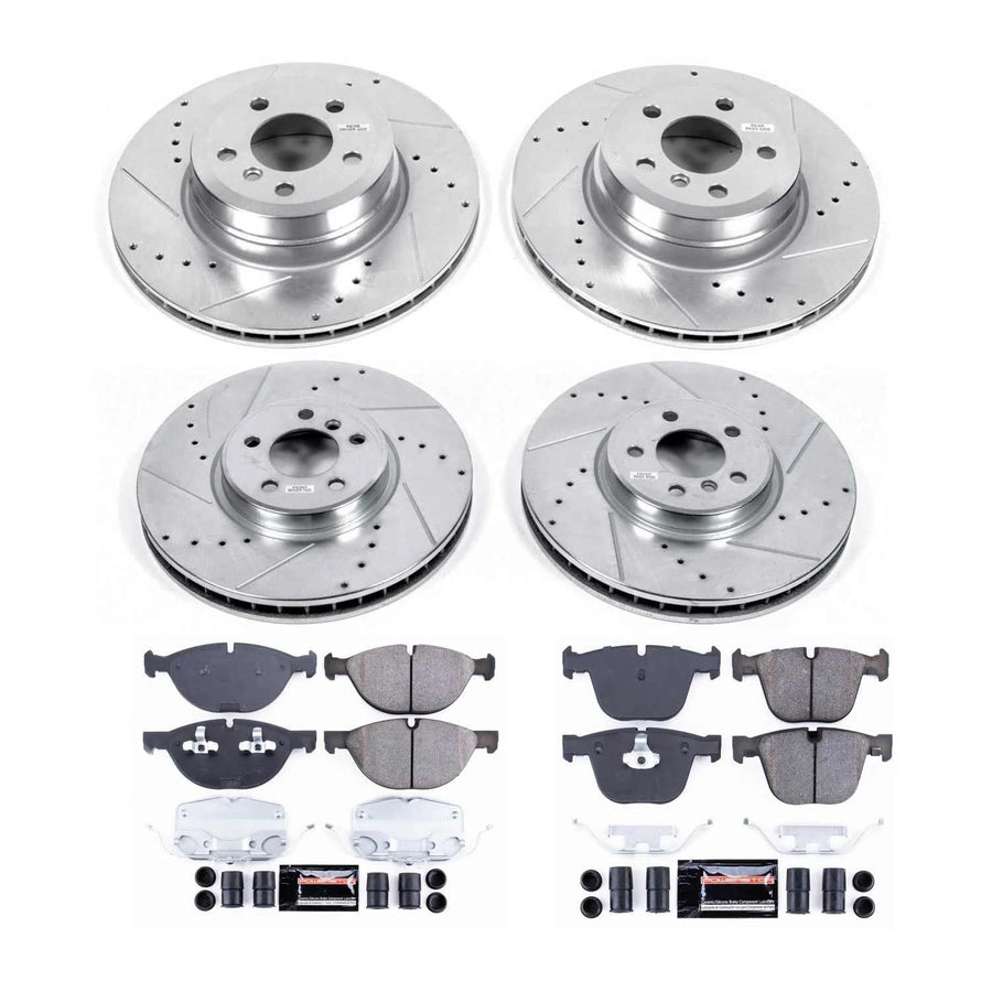 Power Stop K8442 Z23 Carbon Fiber Brake Pads Front and Rear with Drilled & Slotted Brake Rotors Kit For BMW X6 2019 [Model Specific]