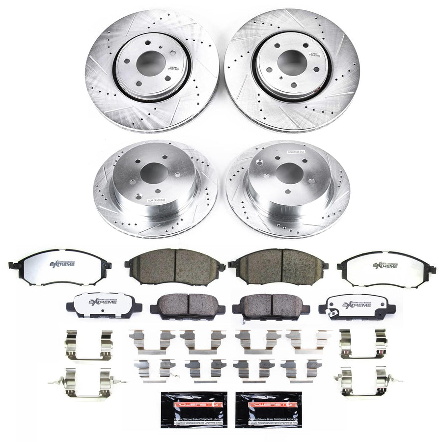 POWERSTOP Z26 Carbon-Fiber Ceramic Brake Pads Front and Rear with Drilled and Slotted Rotors Brake Kit For INFINITI FX35 2009 [Vehicle Specific]