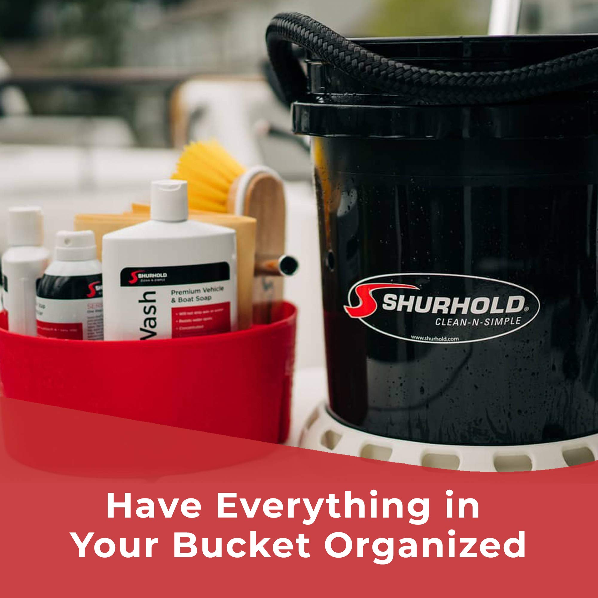 Shurhold Deluxe One Bucket System 2464 - Ultimate Cleaning Kit with 5 Gallon Bucket, Grit Guard, Lid, and Storage Caddy, Black