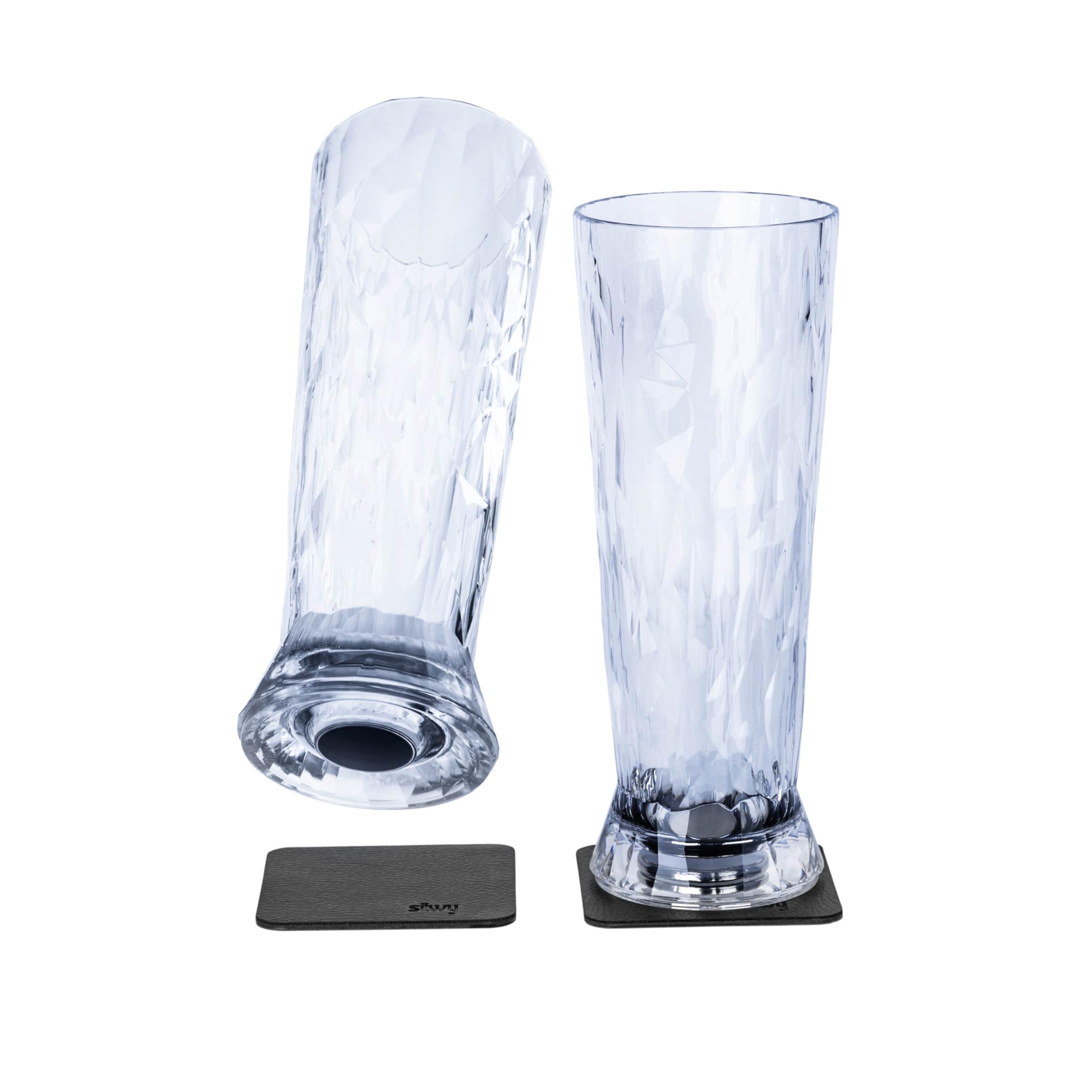silwy® Magnet-Gläser HIGH-TECH-Kunststoff inkl. Metall-Nano-Gel-Pads – rutschfeste Campinggläser, Boot- und Yachtzubehör (Bier // 0,5 l // 2er Set) COG: 14 / Price: 49,95