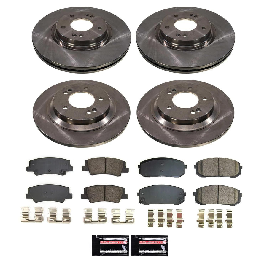 POWERSTOP Stock Replacement Brake Pads and Rotors Front and Rear Brake Kit Autospecialty For Hyundai Sonata 2020-2022, Kia K5 2021-2023 [Vehicle Specific]