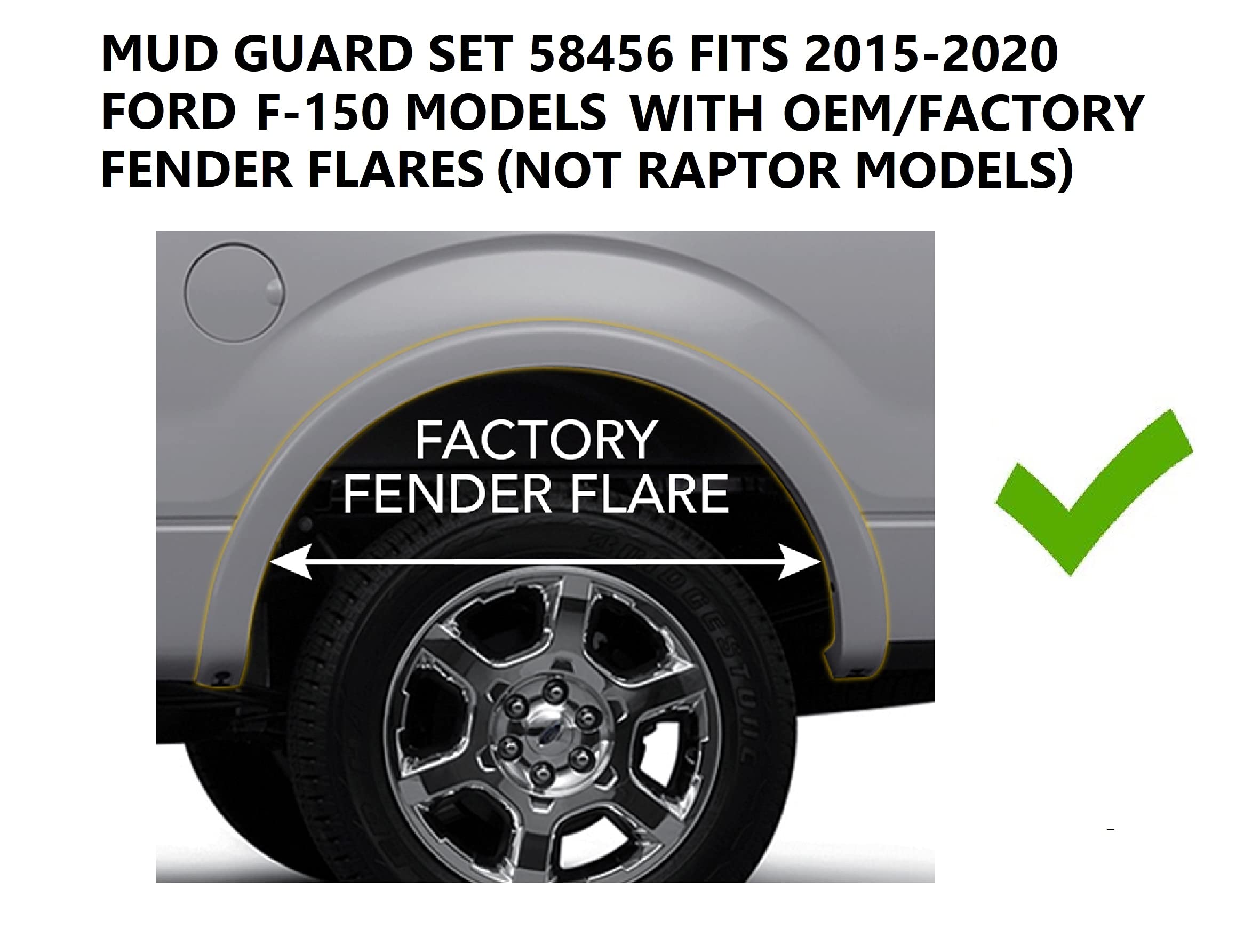 Husky Liners - Mud Guards Front & Rear | 2015-2020 Ford F-150 w/OEM Fender Flares, Black, 4 Pc - Rear & Front Set | 58456