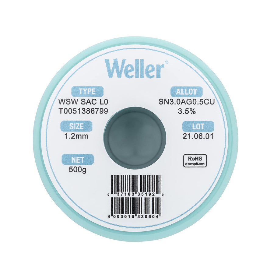 Weller WSW M1 SAC (T0051386570) Lead Free Solder Wire, Dia: 0.2 mm / 0.008 in, Wt: 10 g / 0.353 oz, Alloy Sn96.5Ag3.0Cu0.5, Flux content 3.5%