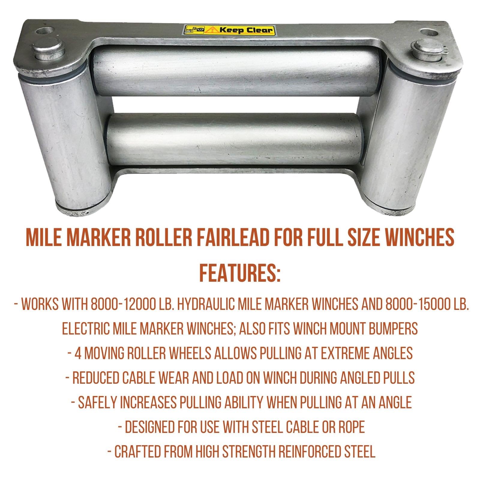 Mile Marker Universal WH-10 Silver Roller Fairlead | Compatible with 8000 - 12,000 Pound Hydraulic Winches and 8000 - 15,000 Pound Electric Winches