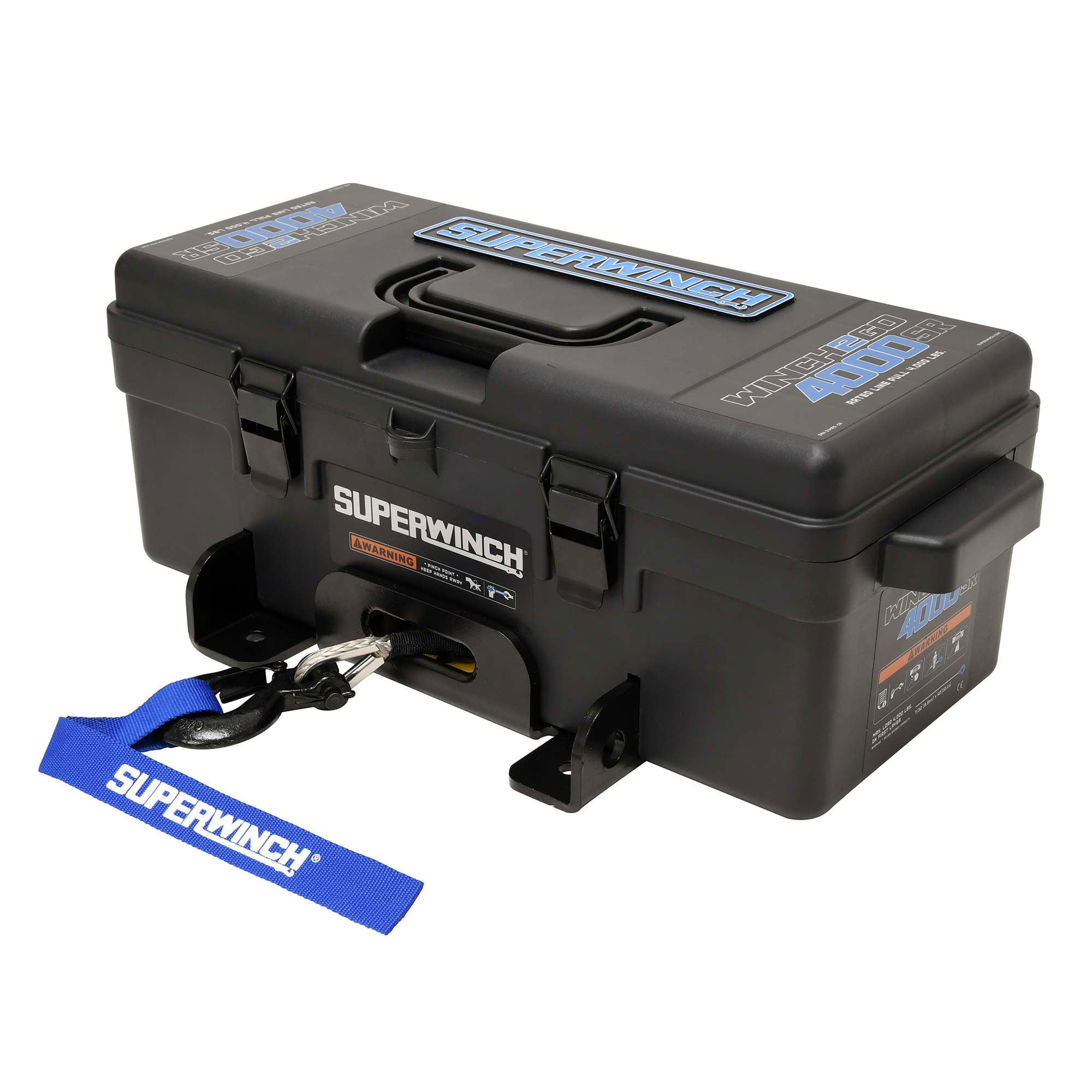 Winch2Go Superwinch 12V DC Electric Portable Utility Winch 4000lb(1814.4kg) Single Line Pull with Steel Mounting Plate Integrated Hawse Fairlead 7/32" x 47' Synthetic Rope Handheld Remote