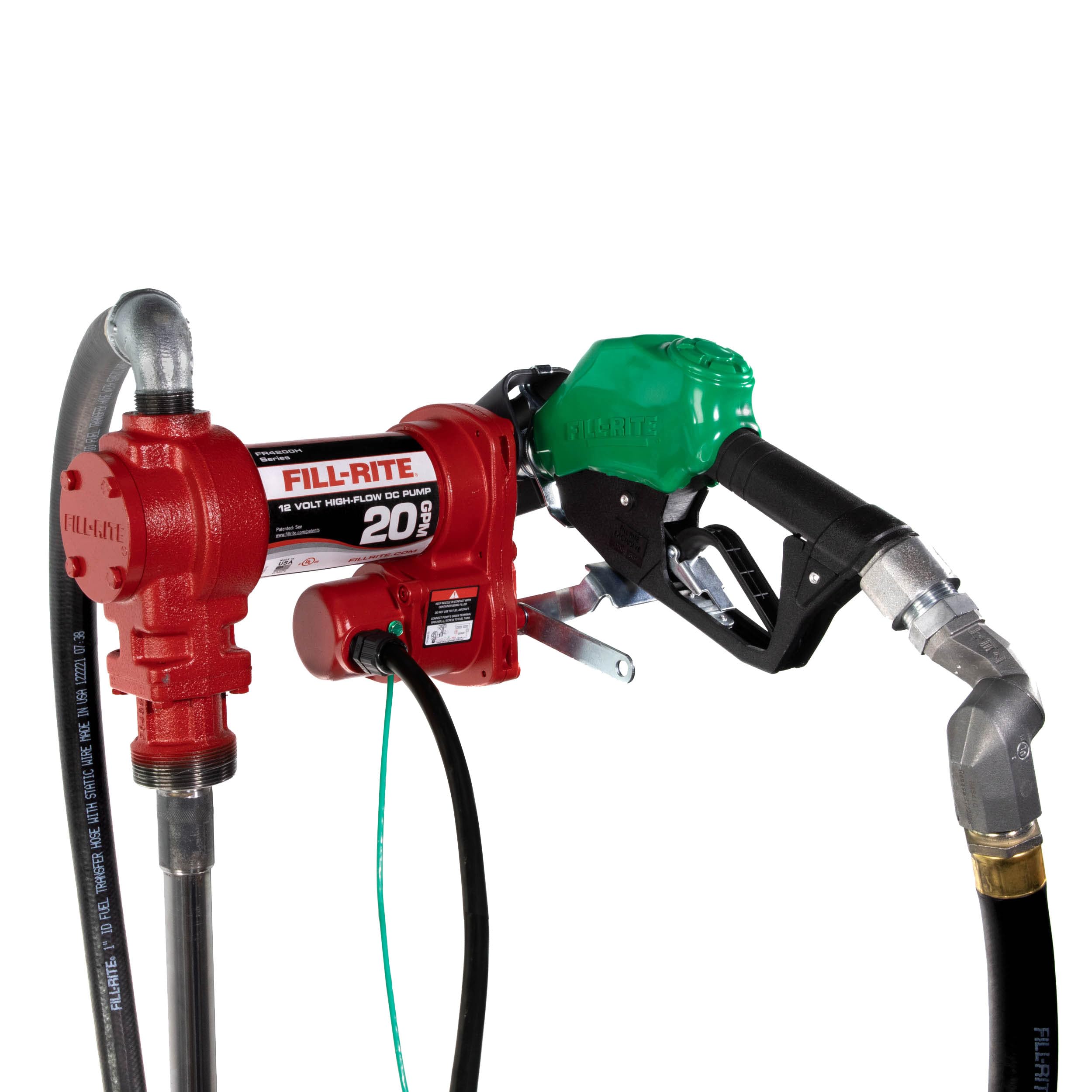 Fill-Rite 12V FR4220HDSQ Fuel Transfer Pump with Discharge Hose, Automatic Nozzle – Green, & Swivel | Gasoline, Diesel, Kerosene, Ethanol Blends, Methanol Blends & Biodiesel