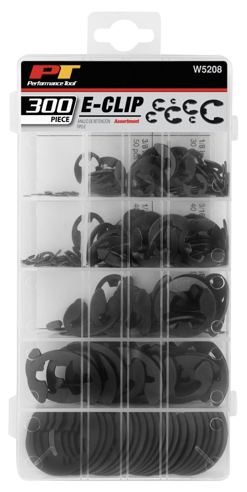 W5208 Performance Tool 300pc E-Clip Assortment, Black