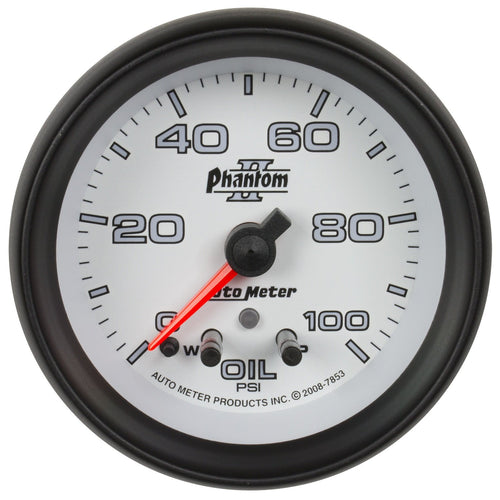 Auto Meter Phantom II 2-5/8" 0-100 PSI Full Sweep Electric Oil Pressure Gauge with Peak Memory and Warning