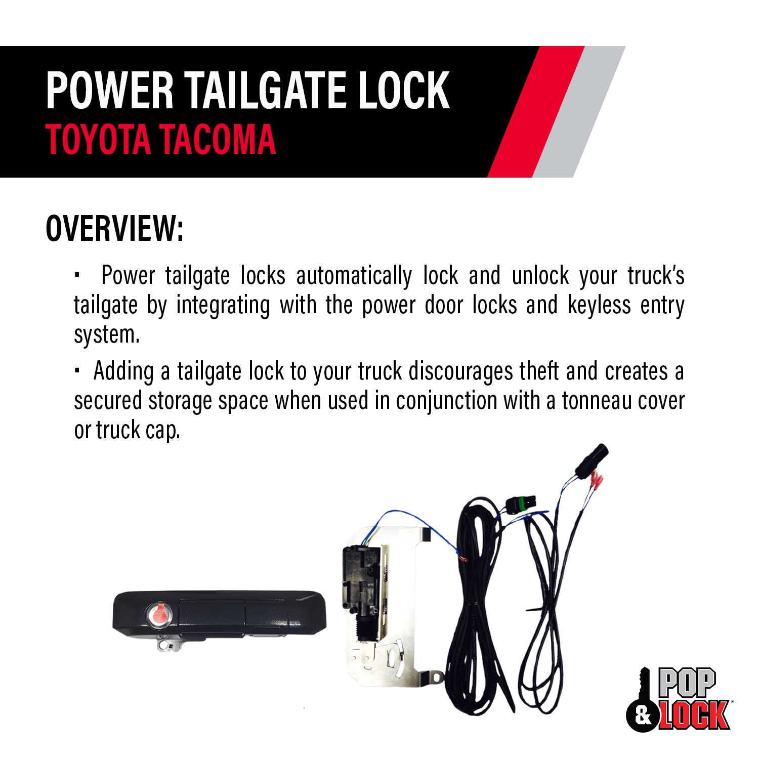 Pop & Lock PL85413 Power Tailgate Lock Black Sand Pearl with Codeable Technology for Toyota Tacoma (Smart Lock Combo)
