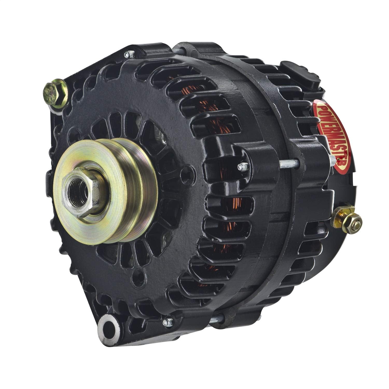 Black Powermaster 8-58539 Alternator (215A 2V Pulley Side Bat Post with Spacers 1 Wire)