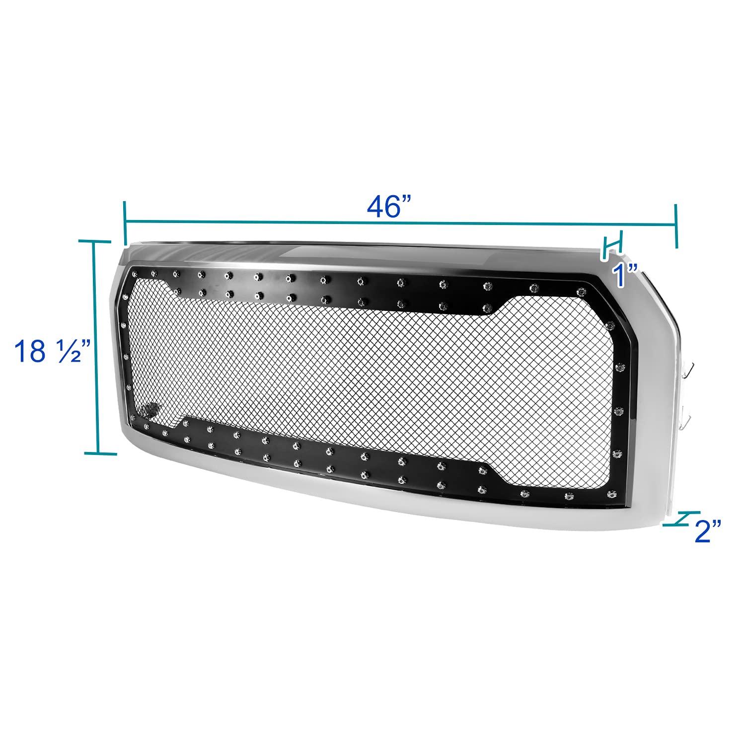 Chrome Mesh Rivet Front Bumper Hood Grille w/Shell Spec-D Tuning Compatible with 2015-2017 Ford F150