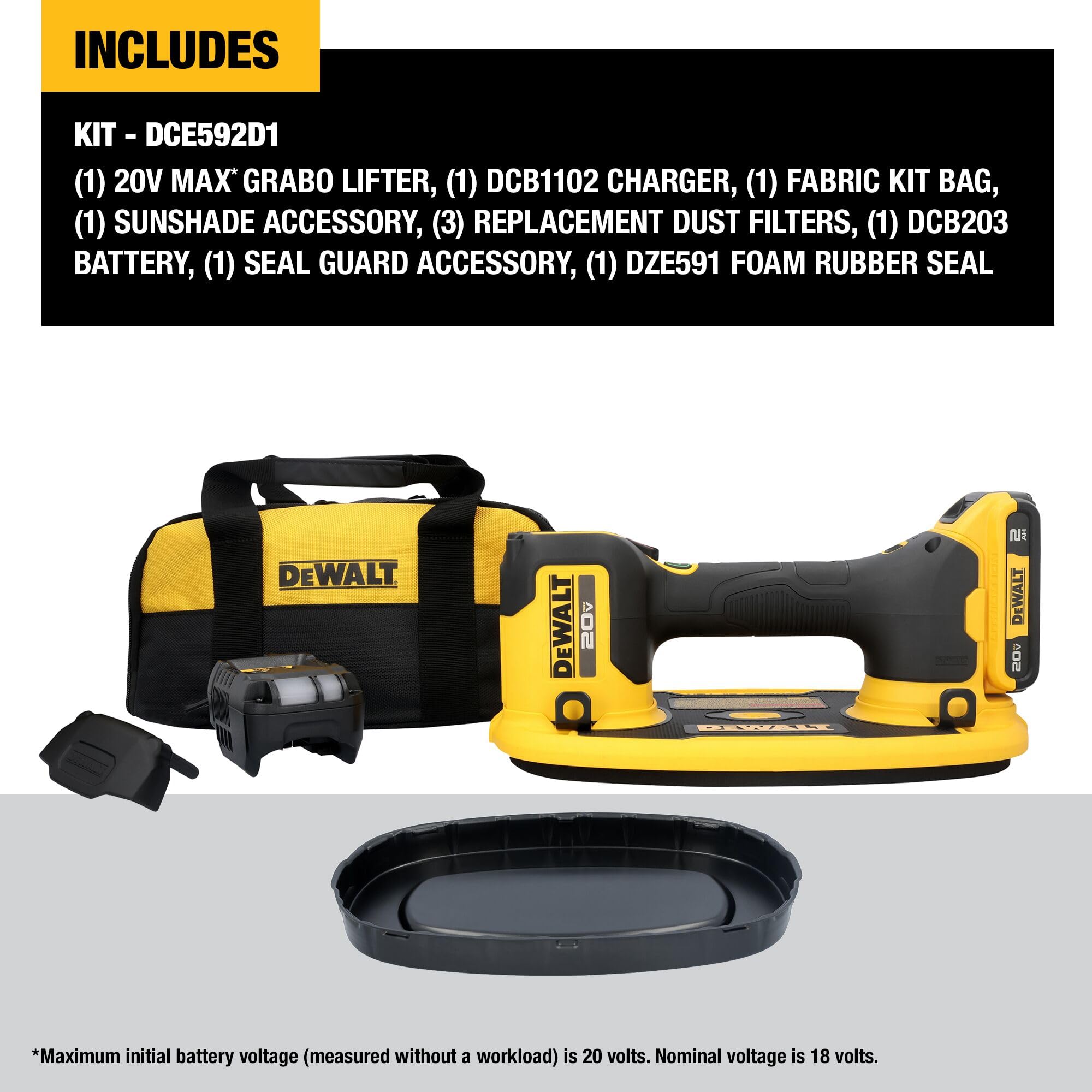 GRABO DEWALT 20V MAX Cordless Suction Lifter Kit with Battery and Charger Included, Lift-load Capacity of Up to 265 lbs. (DCE592D1)