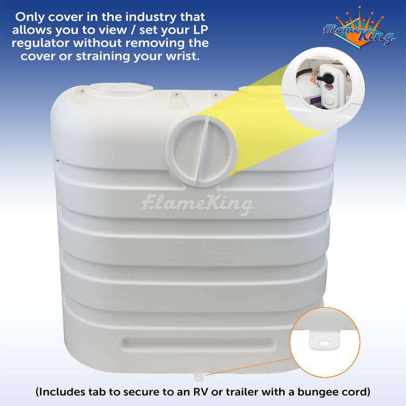 Flame King 30LB Dual LP Propane Tank Light Plastic Heavy Duty Cover for RV, Travel Trailer, Camper - White