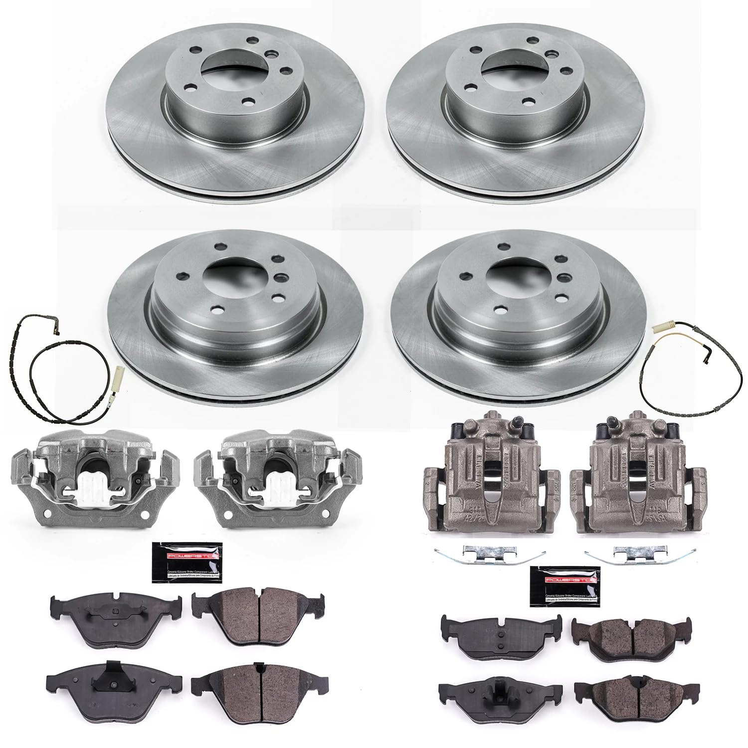 Power Stop KCOE4105 Replacement Autospeciality Front and Rear Caliper Kit- OE Rotors, Ceramic Brake Pads, Calipers For BMW 328i xDrive 2009-2010, BMW 328xi 2008 [Model Specific]