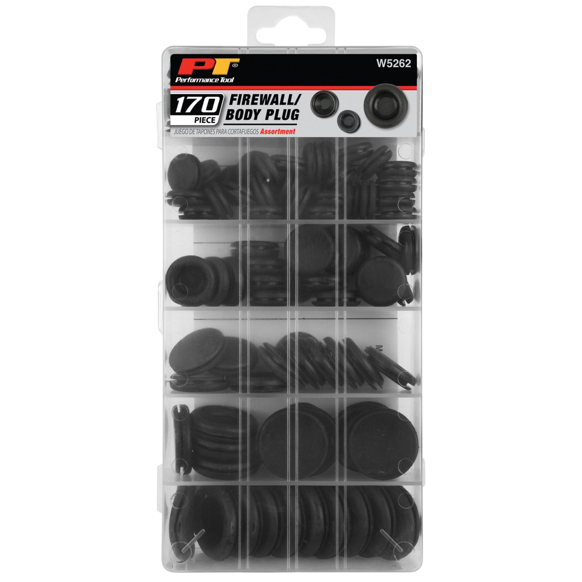 W5262 Performance Tool 170pc Rubber Grommet Assortment Kit in Divided Organizer Case for Firewall and Body Use