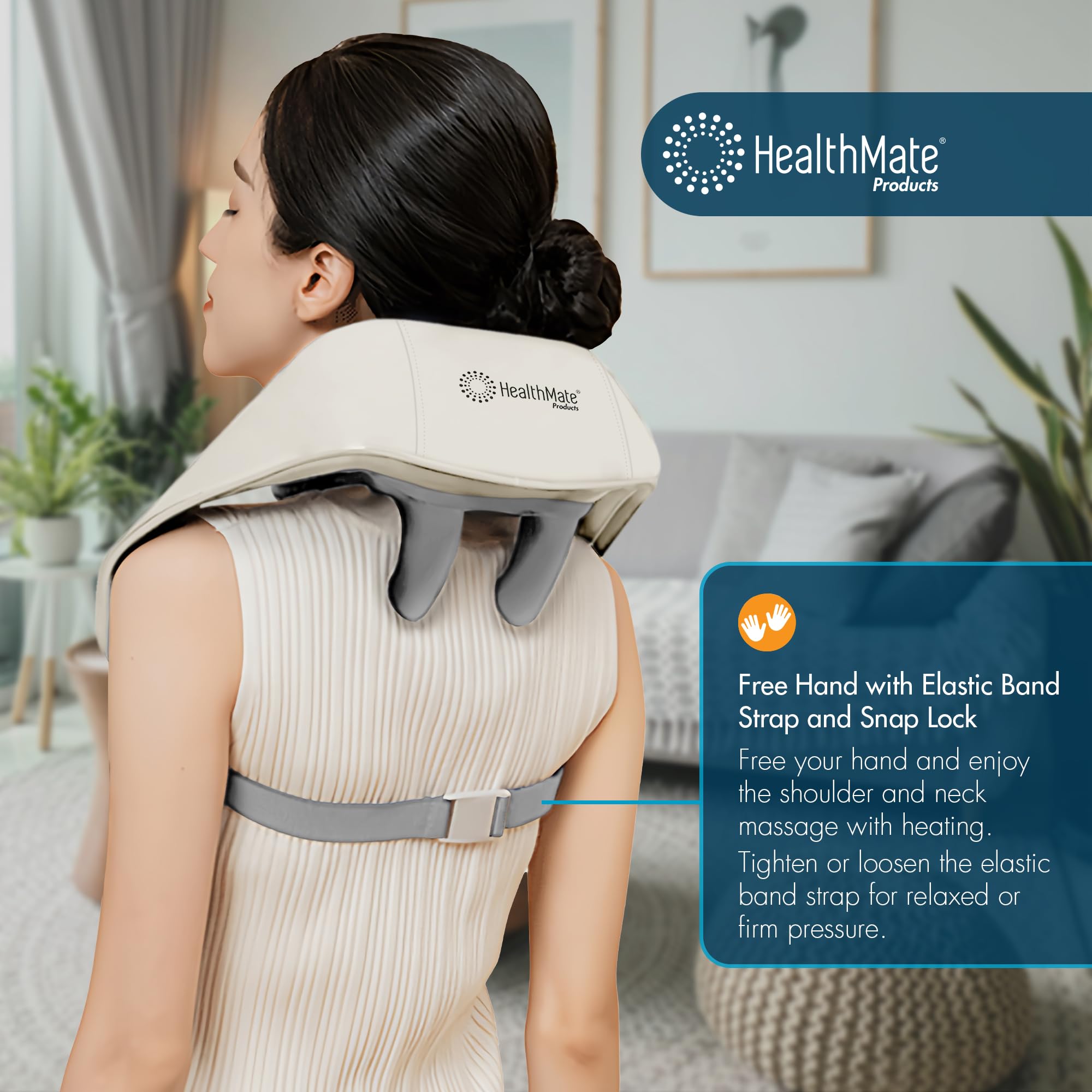 Kneading HEALTHMATE IN9532 Neck and Shoulder Massager for Pain Relief Deep Tissue 6D Shiatsu with Heat Rechargeable Cordless Back Massager for Home, Office, Car Use, Gifts