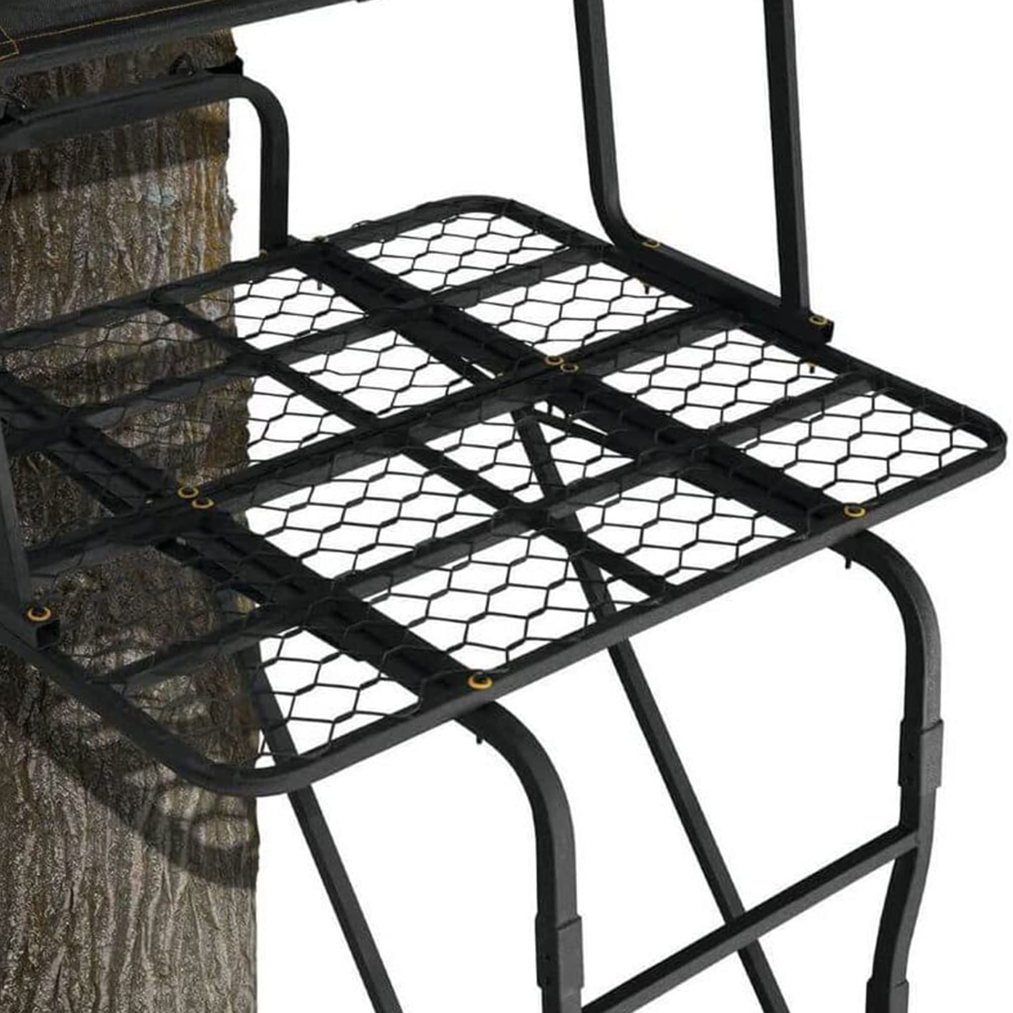 2-Person Muddy Ladder Tree Stand for Deer Hunting, The Partner, 17' Tall, Black - Adjustable Climbing Treestand with Platform, Straps and Safety Harness for Shooting