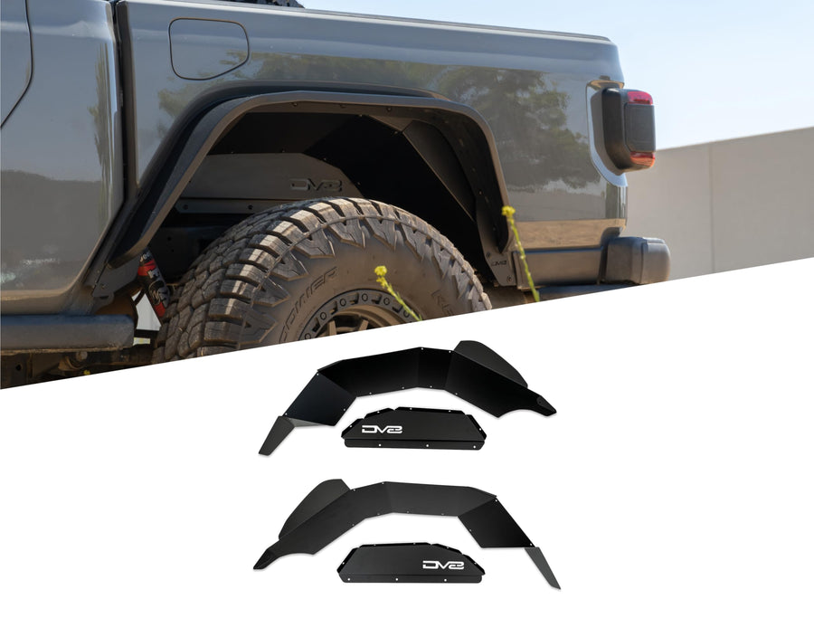 Rear Inner Fenders DV8 for 2020-2025 Jeep Gladiator JT | Protects Vital Components Near Rear Fender Compartment | Durable Lightweight Aluminum Construction | Bolt-On Installation | Powder Coated
