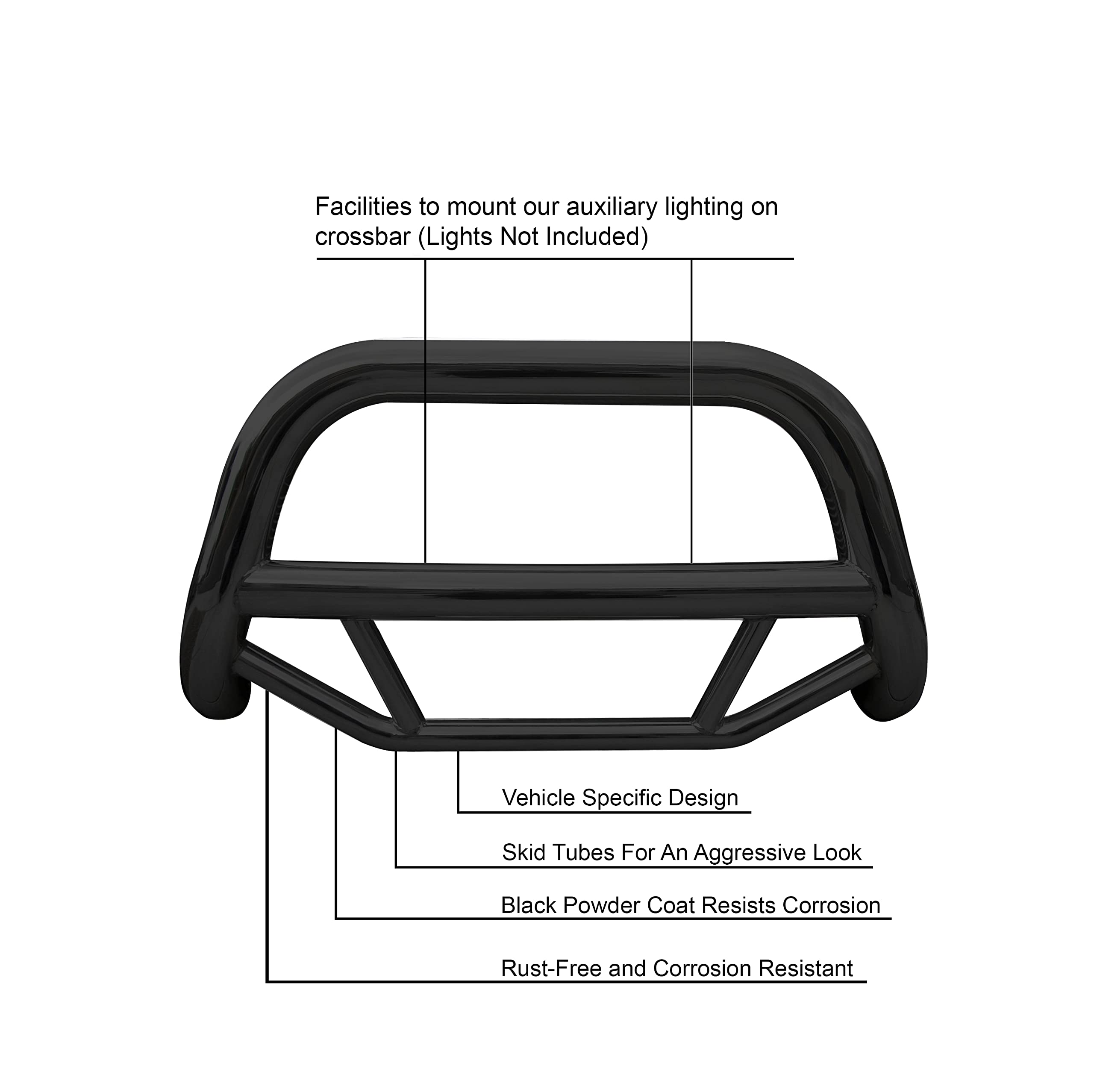Max Bull Bar Black Horse No Skid Plate Black Compatible with 2004-2011 Mitsubishi Endeavor-MBB-MIB8001