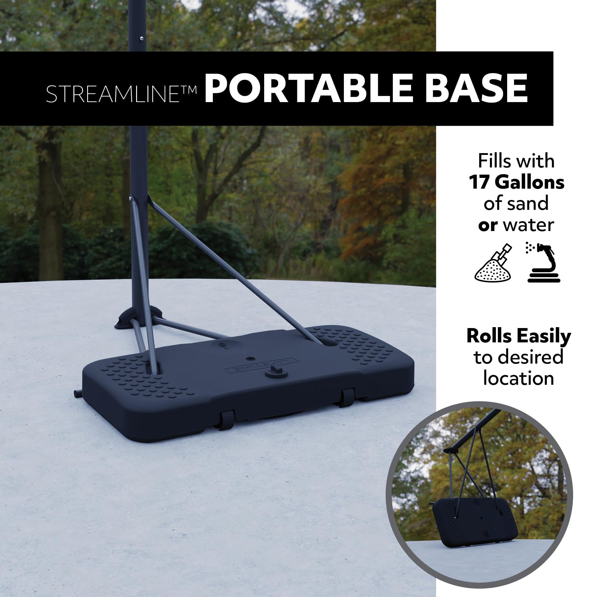 1268 Lifetime Streamline Impact Portable Basketball System, 44 Inch Backboard, Black