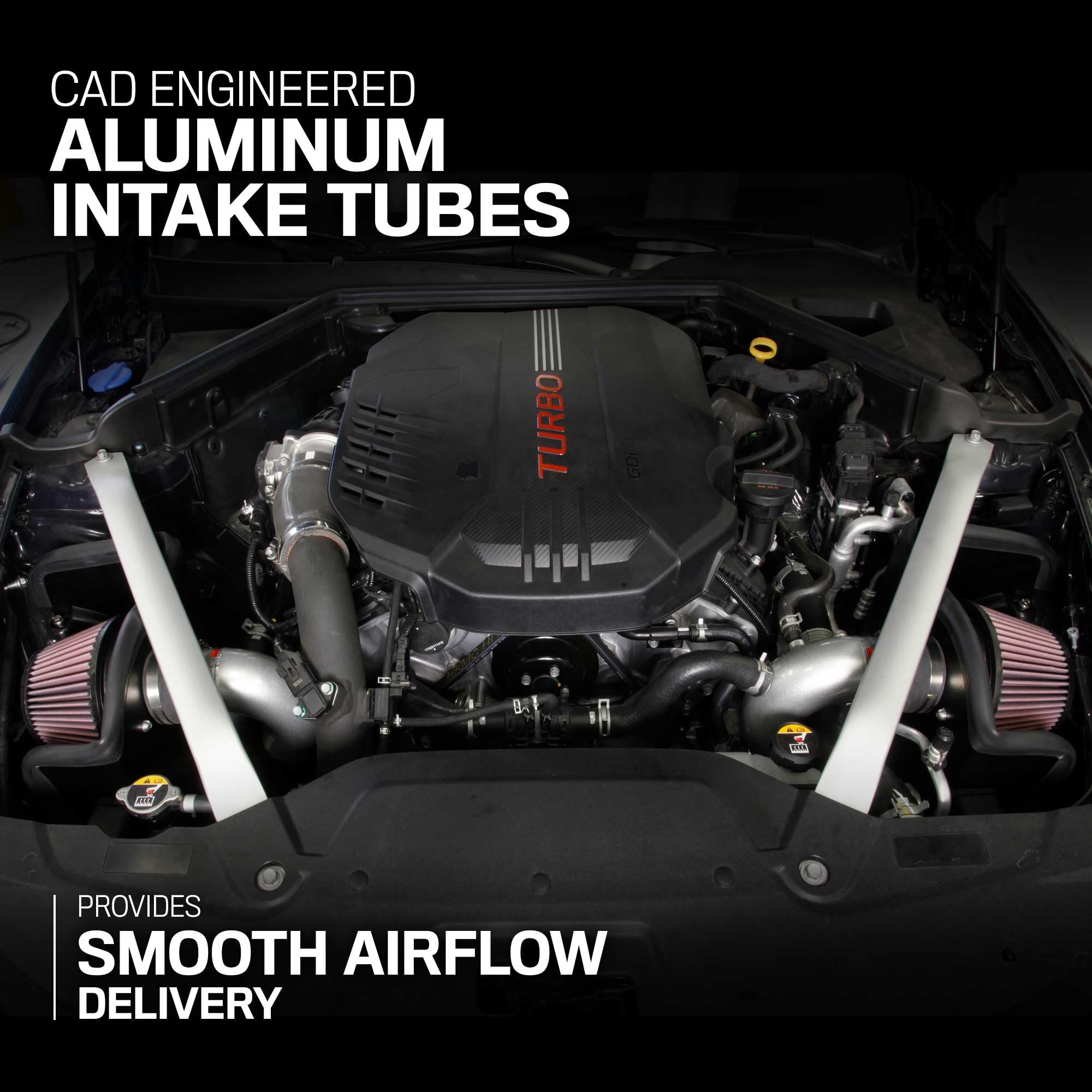 Cold Air Intake System K&N: High-Flow Air Filter, Increase Performance & Acceleration: Compatible with 2018-2025 Genesis/Kia G70, Stinger, 69-5318TS