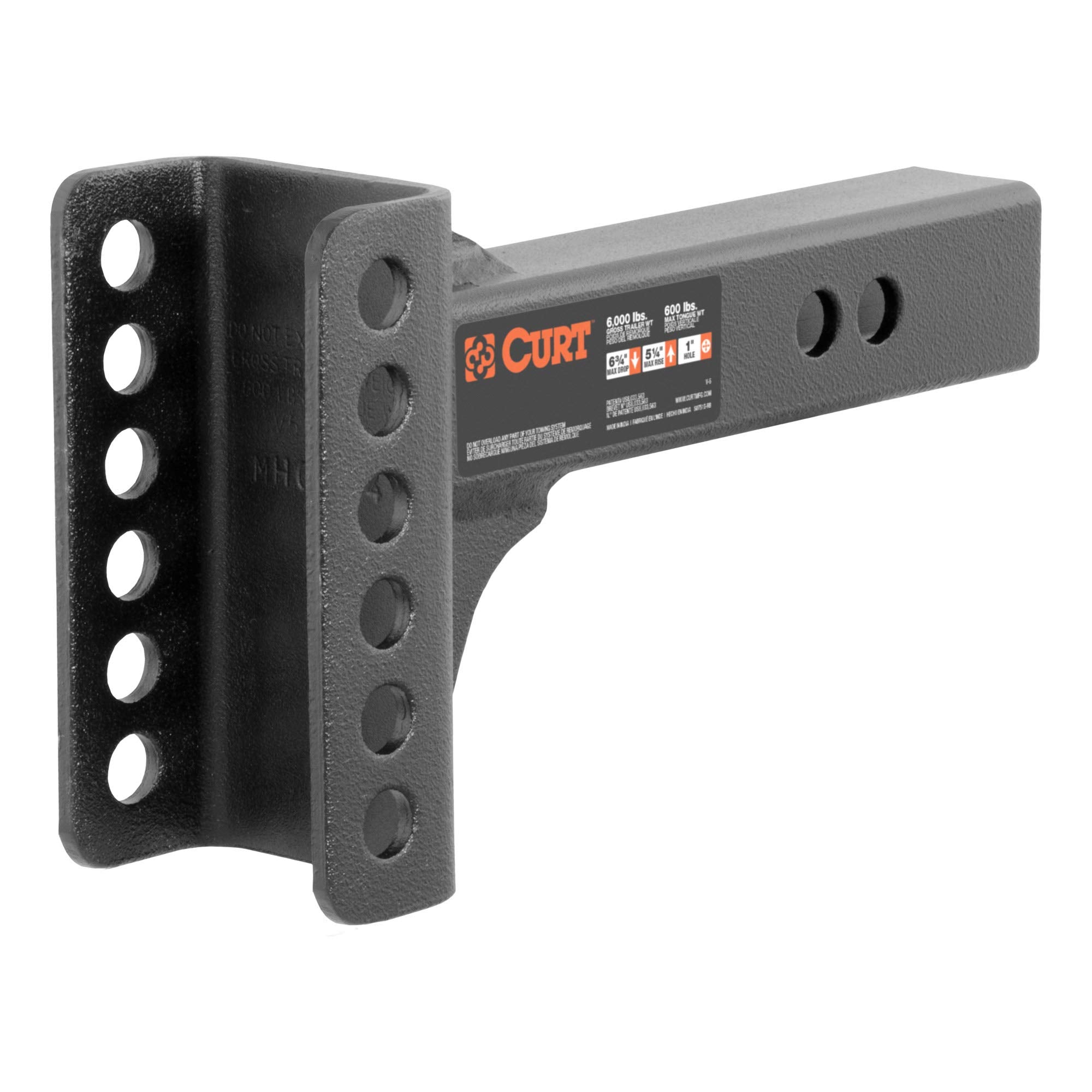 CURT Replacement Shank for Adjustable Trailer Hitch Ball Mount #45901, Fits 2-Inch Receiver, CARBIDE BLACK POWDER COAT