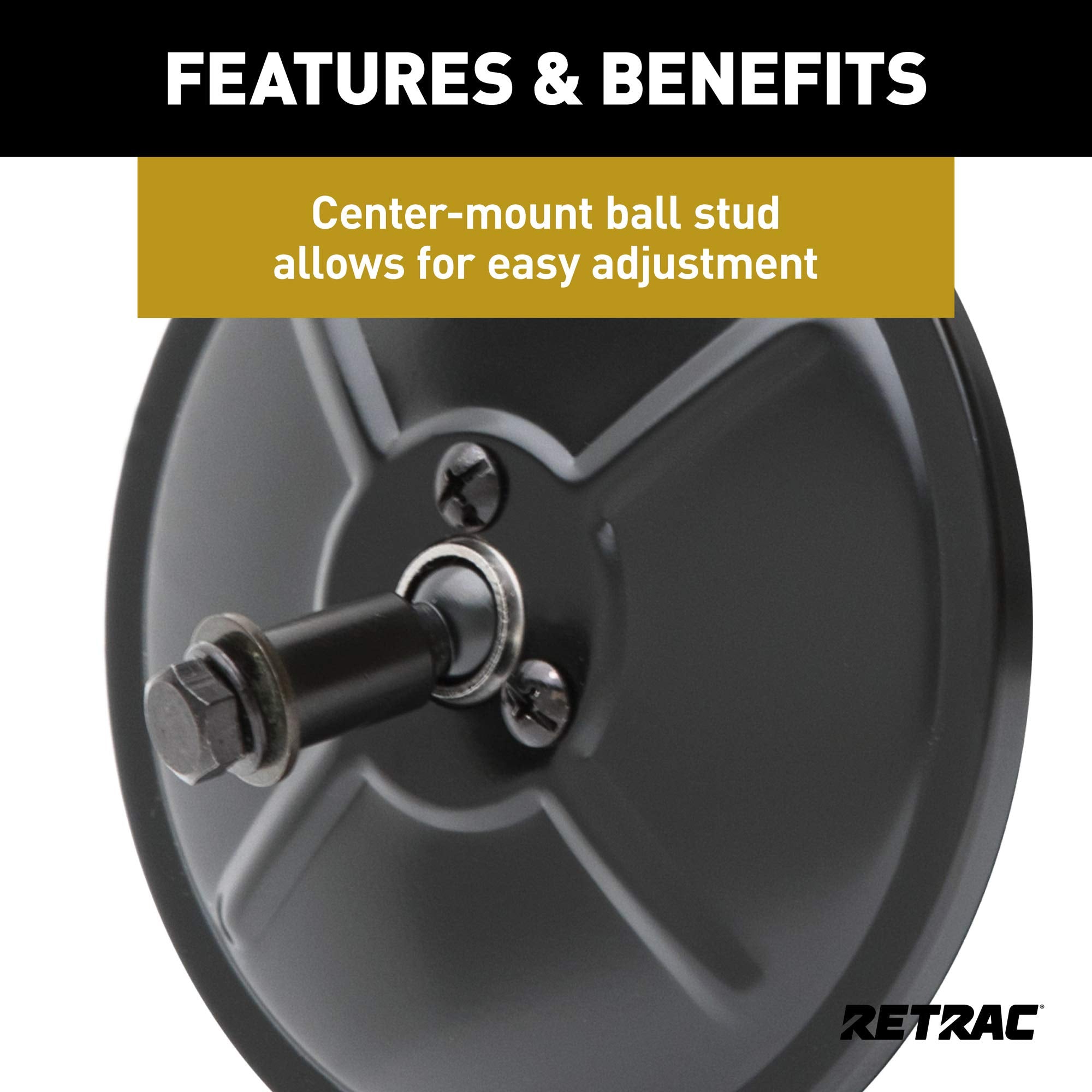 5-Inch Black Steel Center-Mount RETRAC Convex Mirror Head, Universal Driver or Passenger Side