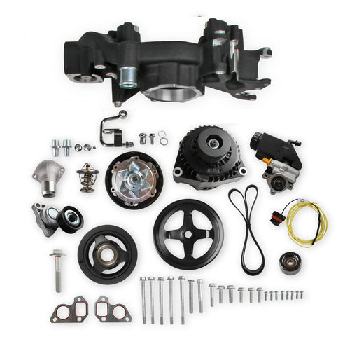 Holley Complete LS Swap Front Accessory Serpentine Drive System | Mid-Mount with Water Pump, Alternator & Power Steering | Gen III/IV 4.8/5.3/LS1/LS2/LS3/LS6 Black Finish 20-186BK