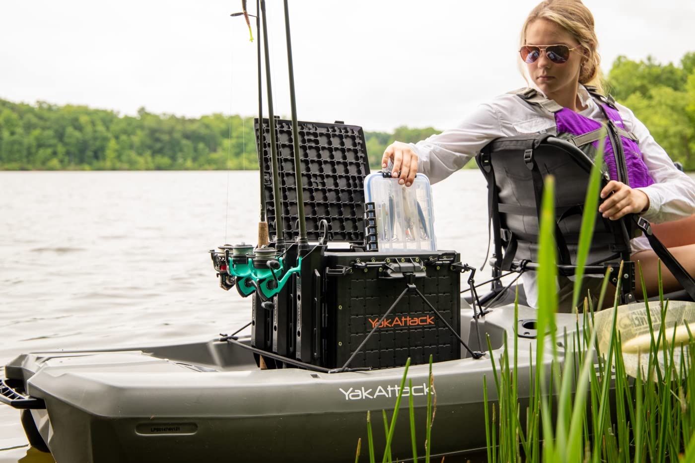 YakAttack Fishing Crate BlackPak Pro 13" x 13" with 3 Rod Holders - Black | Compact Tackle Storage Box & Gear Organizer for Kayaks | Lightweight, Durable & Customizable Marine Accessory | Made in USA
