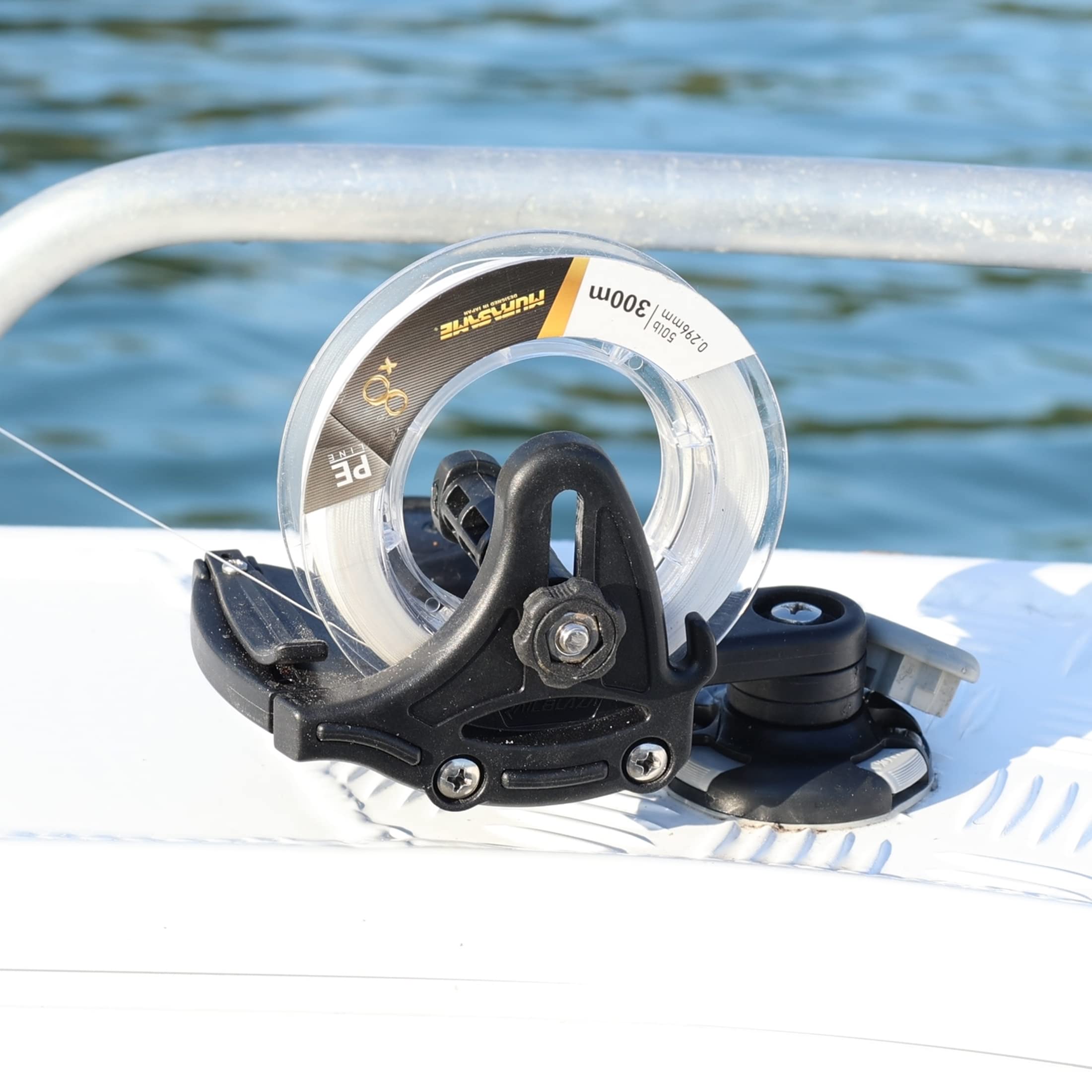 Fishing Line Spooling Station RAILBLAZA for Boats or Kayaks, Adjustable with Pivoting Base for StarPorts, Tracks, or Fixed Mounts