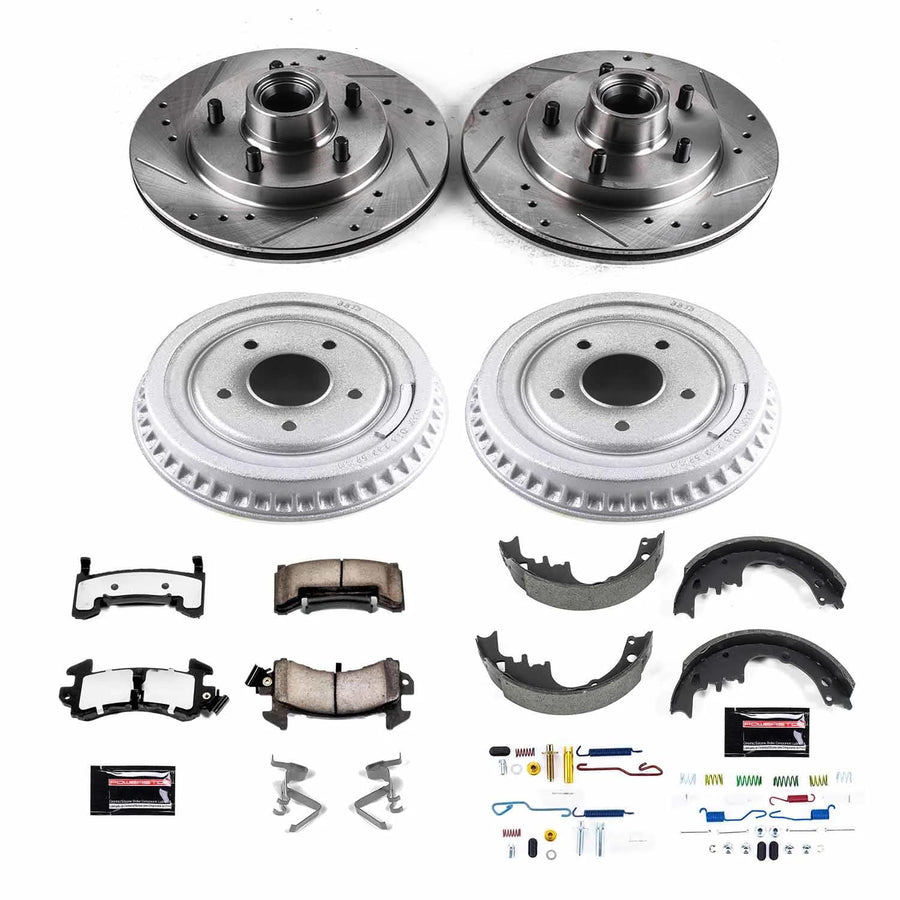 Power Stop Brake Kit Front and Rear For 1987 1988 Chevrolet LLV - Truck & Tow Carbon Fiber Ceramic Pads, Drums, & Drilled and Slotted Rotors Replacement, K15025DK-36