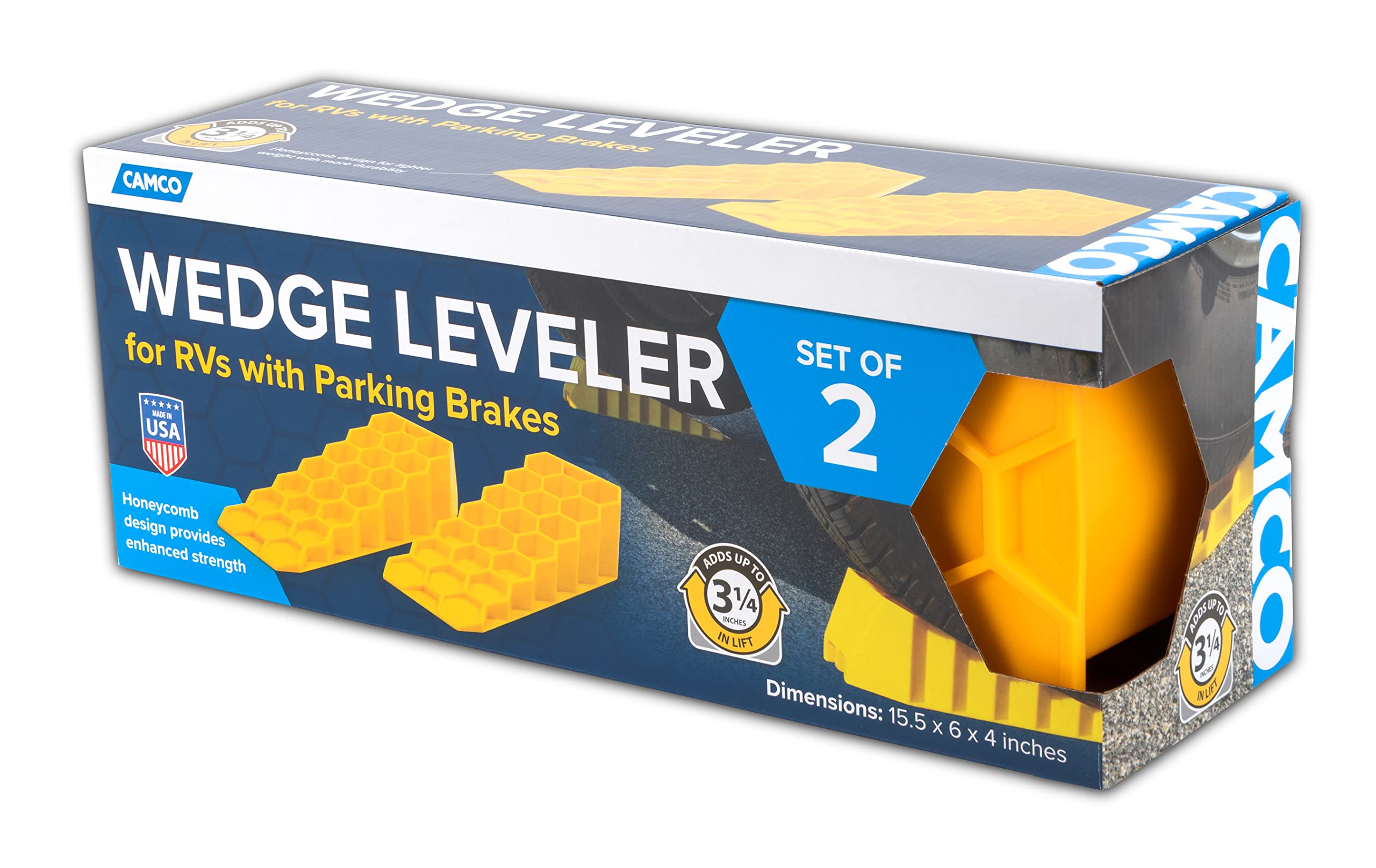 Camco Wedge Leveler Camper/RV - Adds Up to 3.25” of Lift - Features Heavy Duty Lightweight Honeycomb Design - Compatible w/RVs with Parking Brakes - 2-Pack (44580)