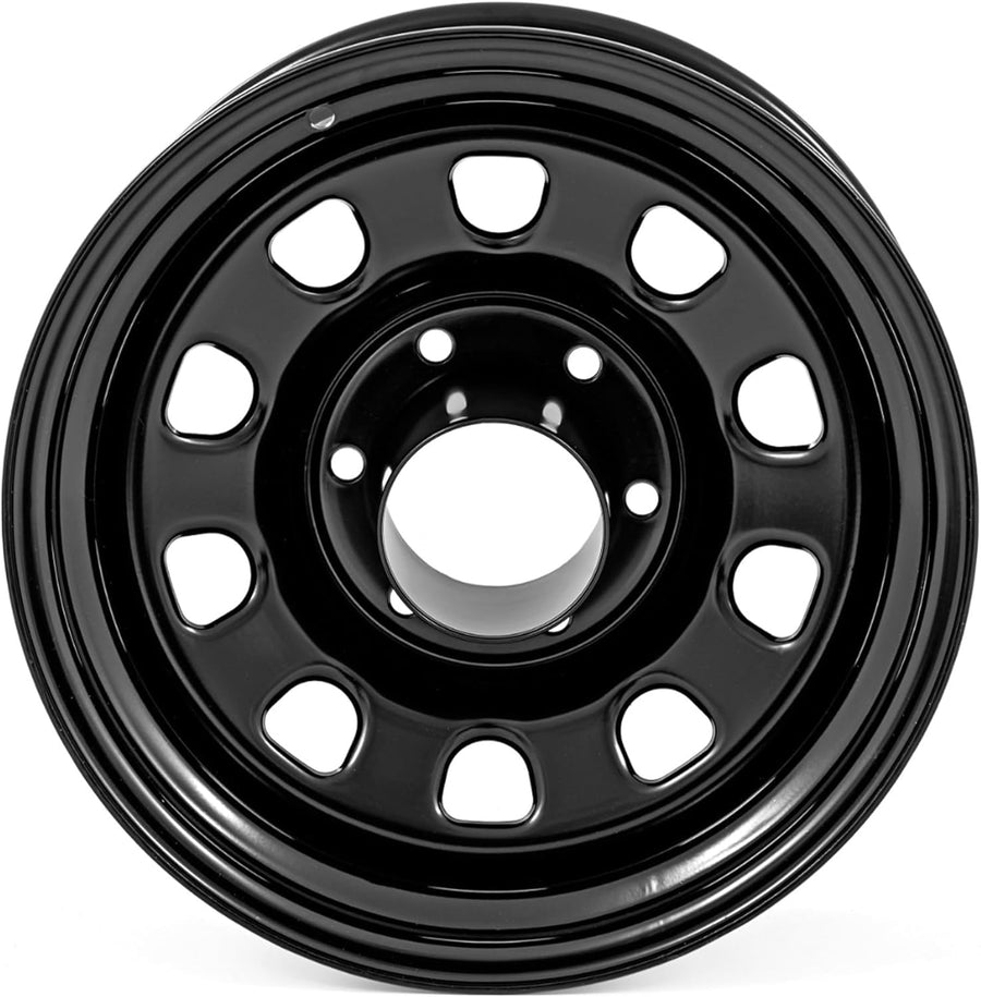 Rough Country Steel Black Wheel - 16x8, 5x5 Bolt Pattern, 12mm Offset, 3.30 Bore, Heavy-Duty D-Window Off-Road Rim for Trucks & Jeeps
