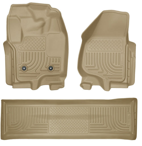 Weatherbeater Husky Liners Floor Mats | Fits 2011-2012 Ford F-250, F-350 SUPERCAB ONLY Without Driver Side Foot Rest or Manual Shifter (Footwell Coverage) | Front & 2nd Row, 3-pc Tan - 99713