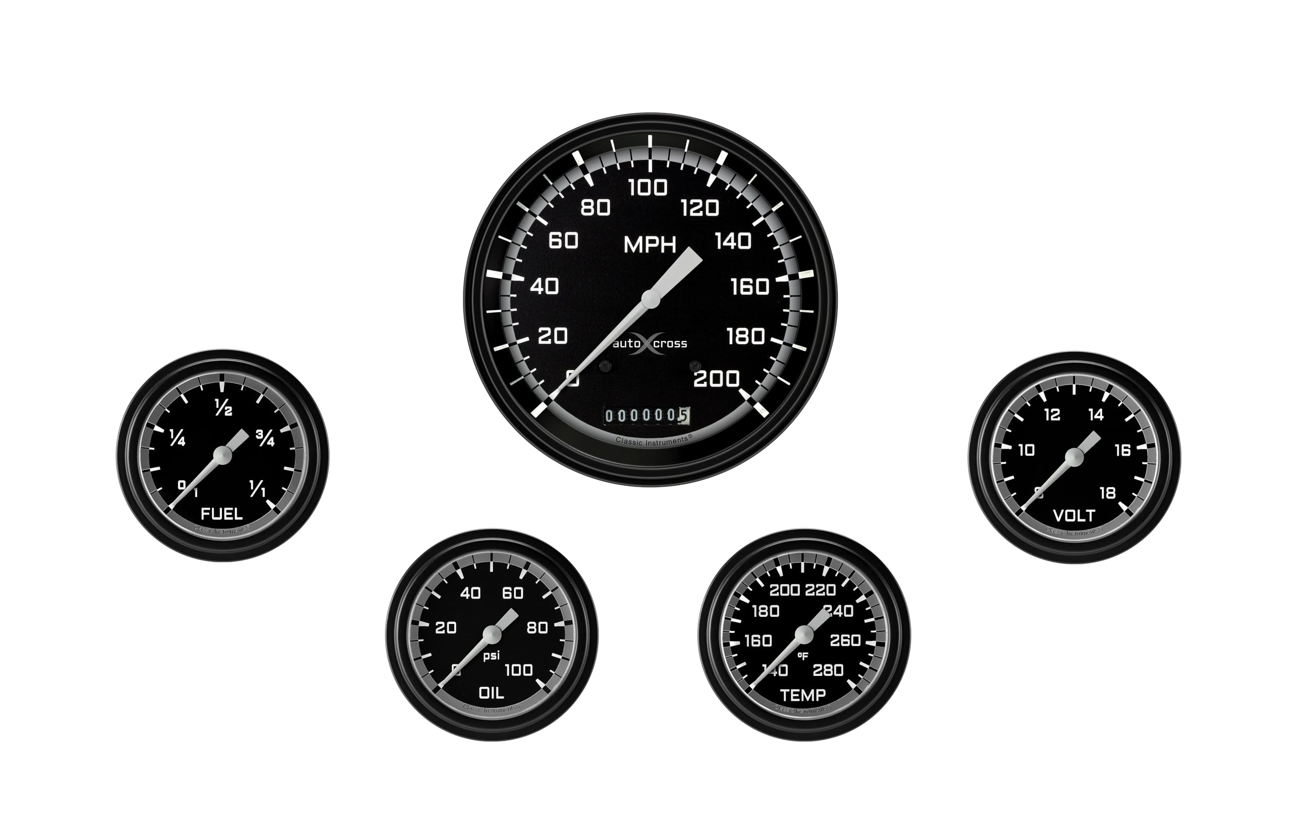 AX354GBLF Classic Instruments Autocross Gray 2 5/8" Full Sweep 5 Gauge Set - GM
