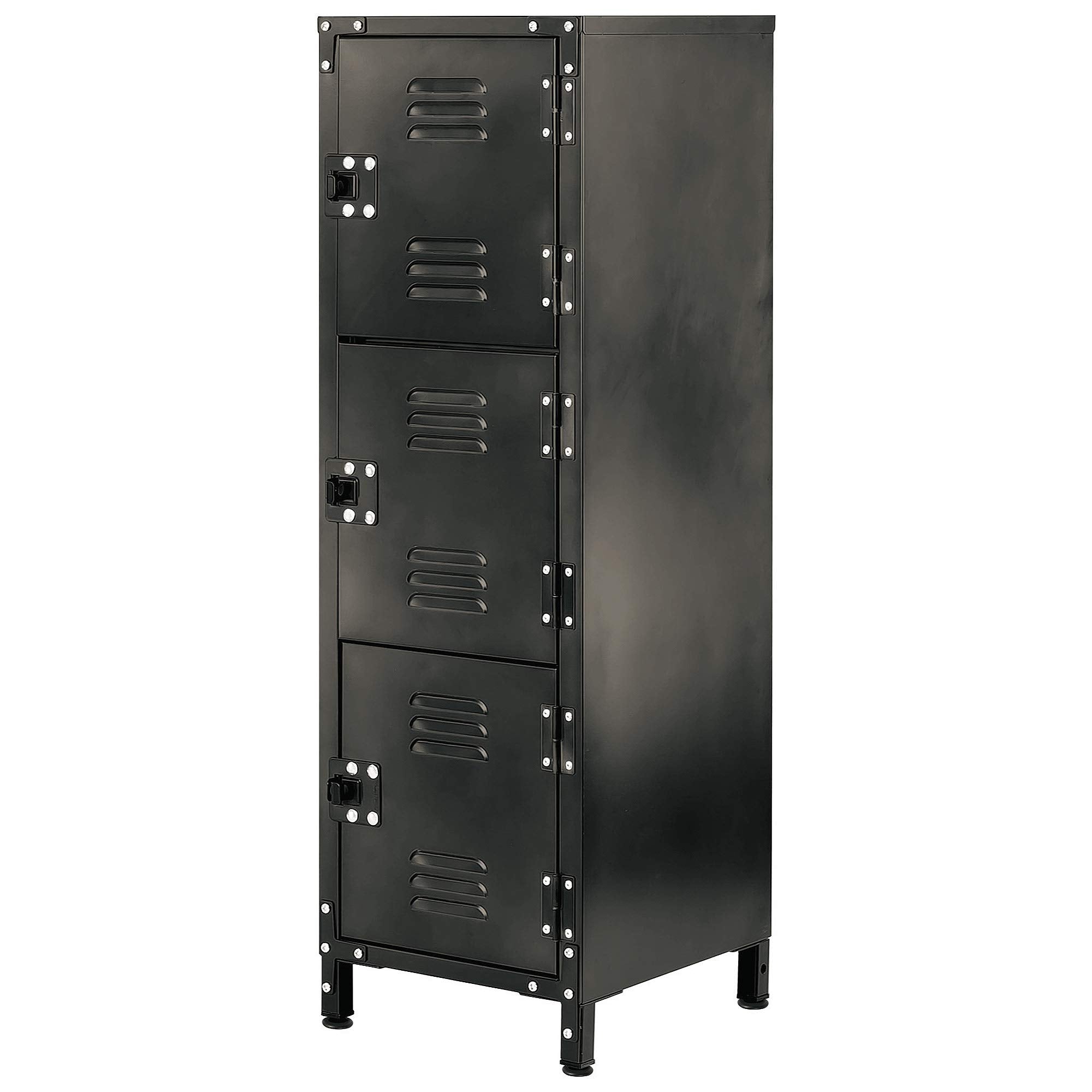Metal Storage Locker Allspace, Slim Organizer Steel Cabinet, Lockable 3 Doors, 39" Height, Stackable for Home, Office, Gym, Kids Room-Grey 450112ET, Black