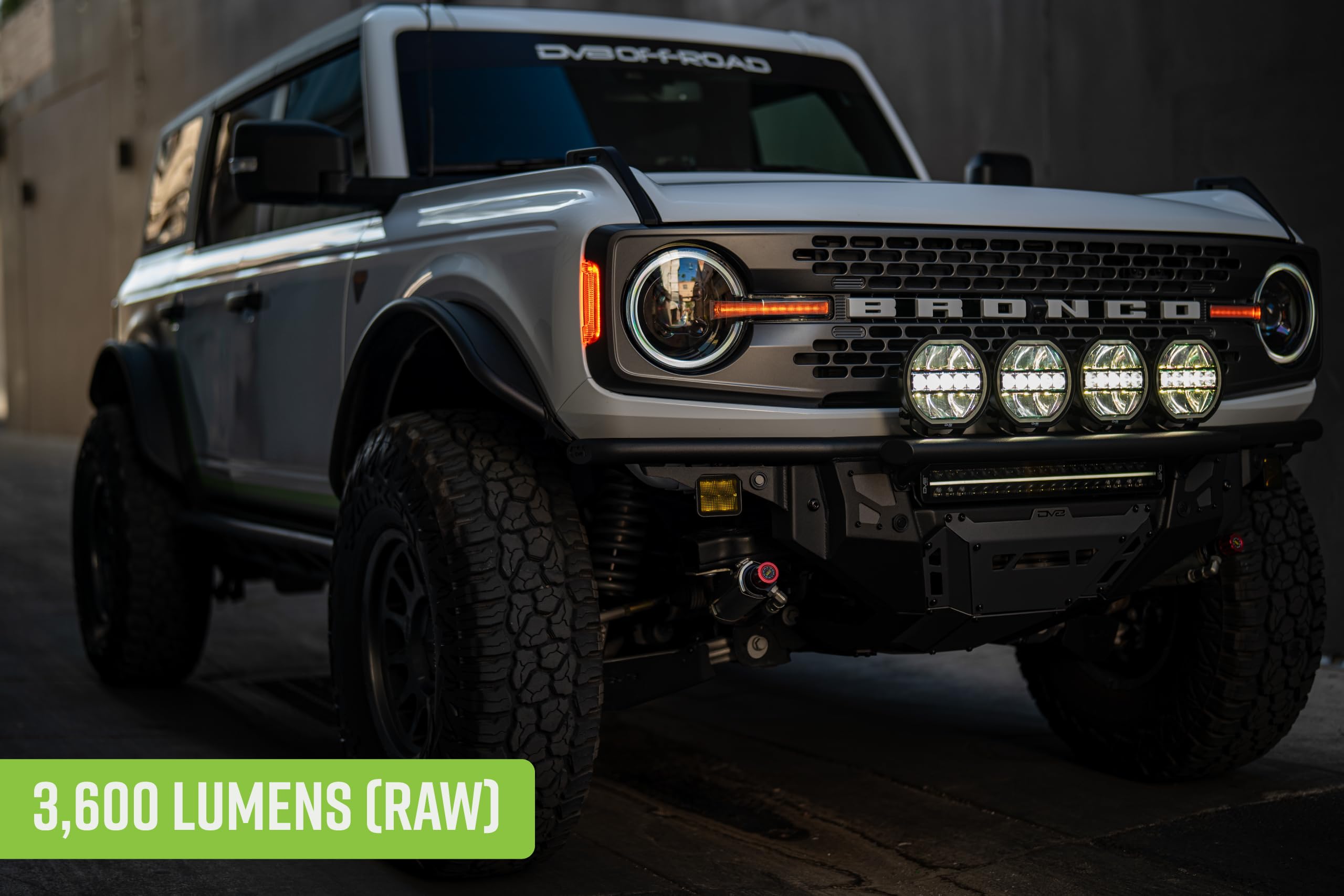 7-Inch DV8 Offroad Halo Elite Round Light with Accent Halo | Driving & Offroad Modes | Flood & Spot Light Pattern | 3,600 Lumens | 5700K Color | Amber or Clear Accent Halo | IP 68 Rated