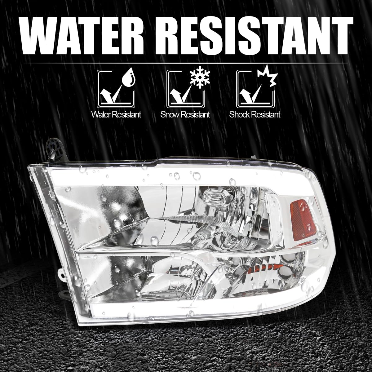 Chrome LED Strip SPEC-D TUNING Quad Style Headlights Compatible with 2009-2018 Dodge Ram 1500 2500 3500 Left + Right Pair Headlamps Assembly