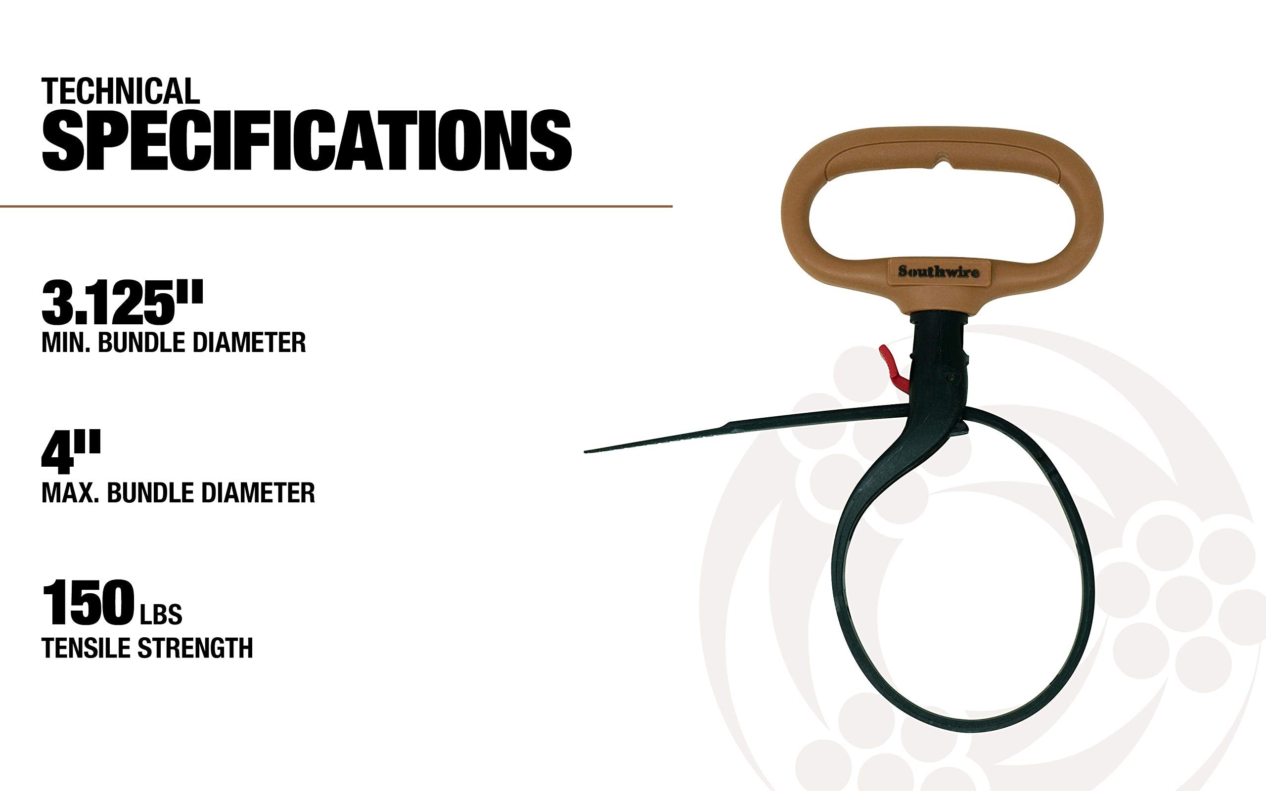 Southwire 4-Inch Adjustable Heavy Duty Clamp Tie w/ Rotating Handle; Reusable Zip Down Cable; Brown